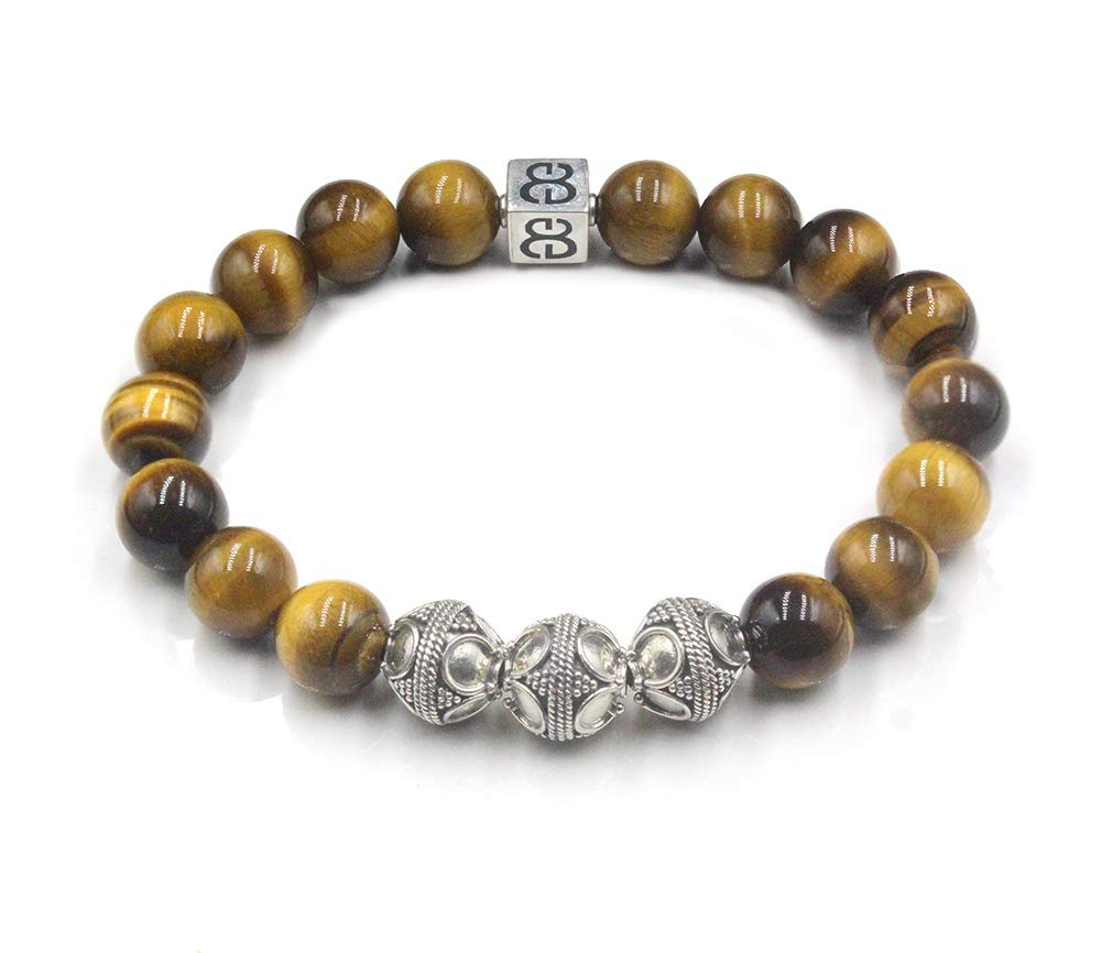 Men's Tiger's Eye Bracelet with Sterling Silver Bali Beads - Handmade Designer Jewelry for Men - Perfect for Gifts, Meditation & Spiritual Protection