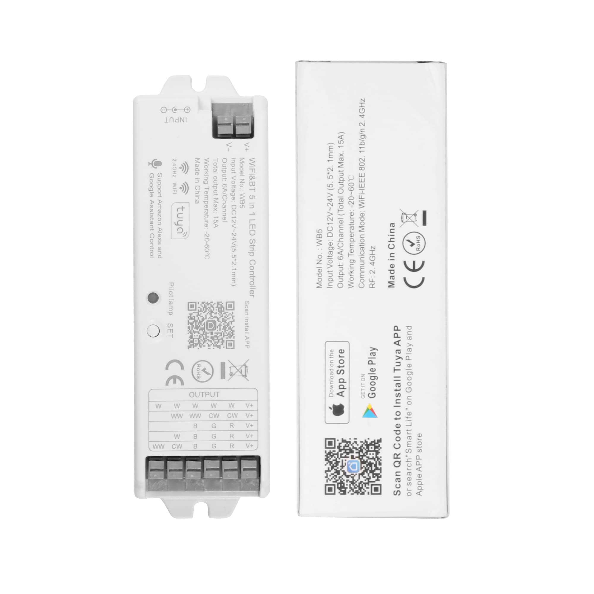 HUSUKU S1 5-in-1 WB5 2.4GHz Tuya WiFi PWM LED Controller - Smart Dimming CCT RGB RGBW RGBCCT Strip Light Control, Works with Alexa/Google Assistant/Siri, RF Remote Included - Perfect for Home Theater, Bedroom & Party Lighting