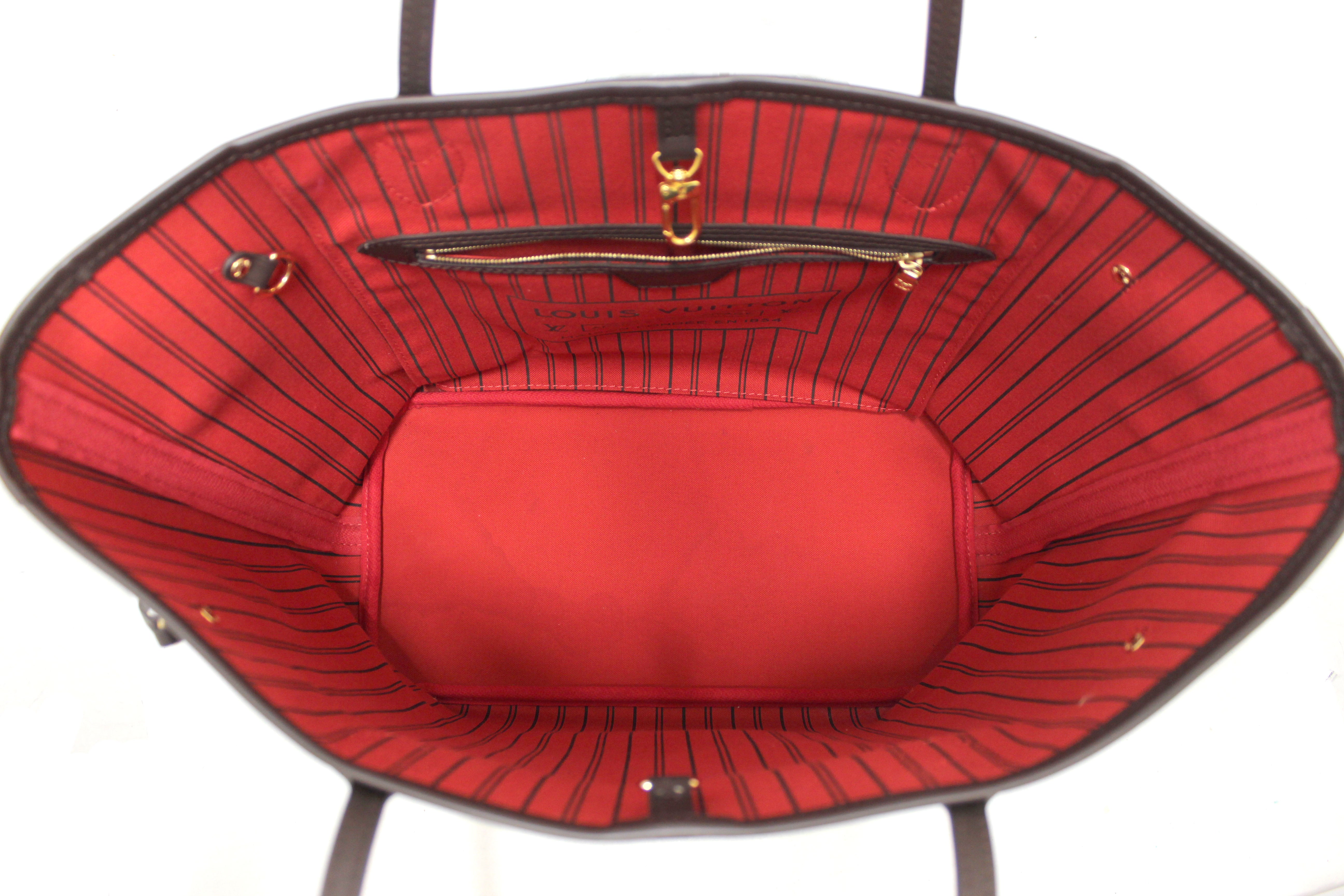 Authentic Louis Vuitton Damier Ebene Canvas Neverfull MM Tote Bag with Red Interior - Luxury Designer Shoulder Bag for Women, Perfect for Work, Travel & Everyday Use