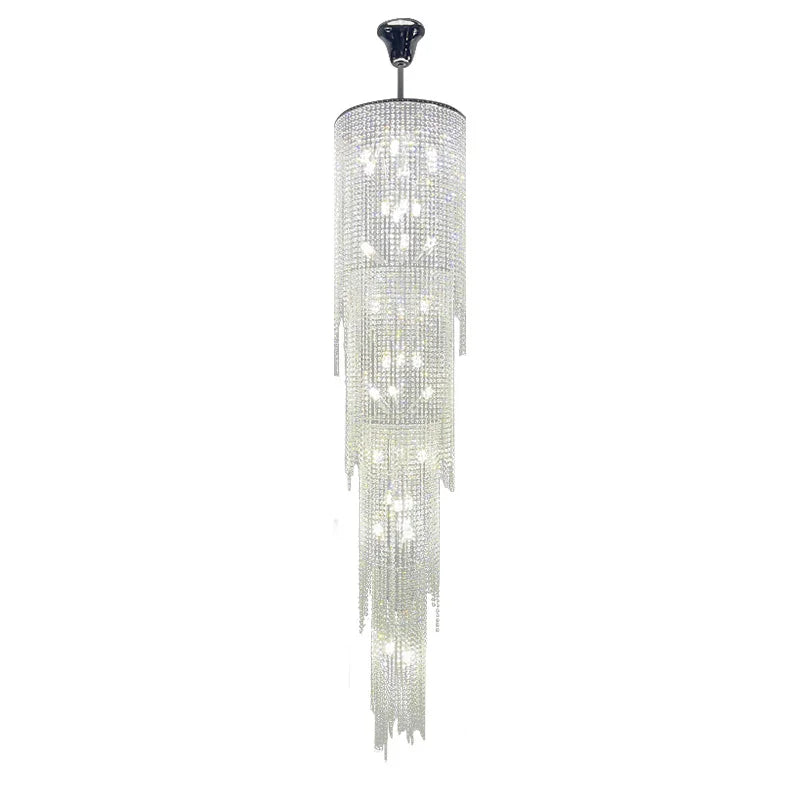 Kyra Real Crystal Staircase Chandelier - Elegant Modern Lighting Fixture for Foyer, Stairwell & Grand Entryway Decor