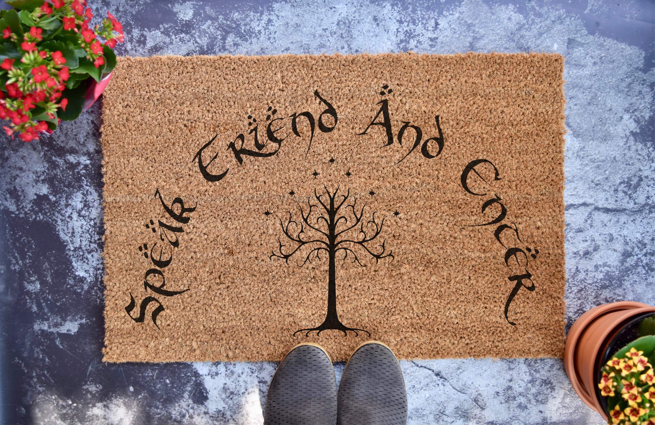 Personalized 'Speak Friend and Enter' Lord of The Rings Doormat - Custom Wedding & Housewarming Gift - 36x24 Inch - Perfect for Fantasy Fans & Tolkien Lovers Home Decor