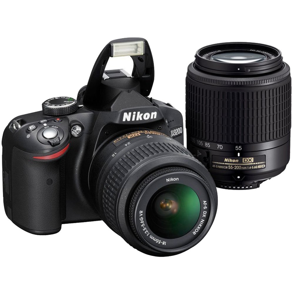 Nikon D3200 24.2 MP CMOS Digital SLR Camera with 18-55mm VR & 55-200mm DX Zoom Lenses Kit (Renewed) - Perfect for Portrait, Landscape & Travel Photography