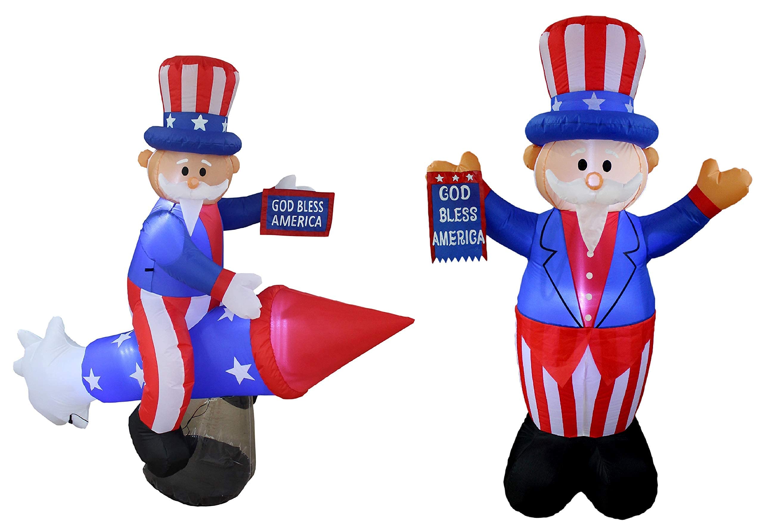 Patriotic Party Decorations Bundle - 6FT Inflatable Uncle Sam on Rocket Ship & 6FT Inflatable Uncle Sam with God Bless America Flag - Perfect for 4th of July, Memorial Day, Veterans Day & Independence Day Celebrations