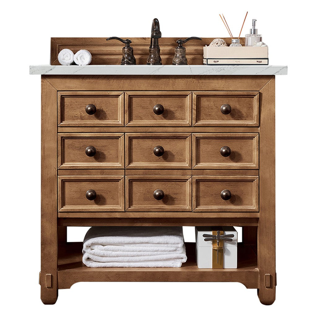James Martin Vanities Malibu Collection 36-Inch Single Bathroom Vanity in Honey Alder with Countertop Options - Perfect for Modern Bathroom Remodeling and Home Renovation Projects