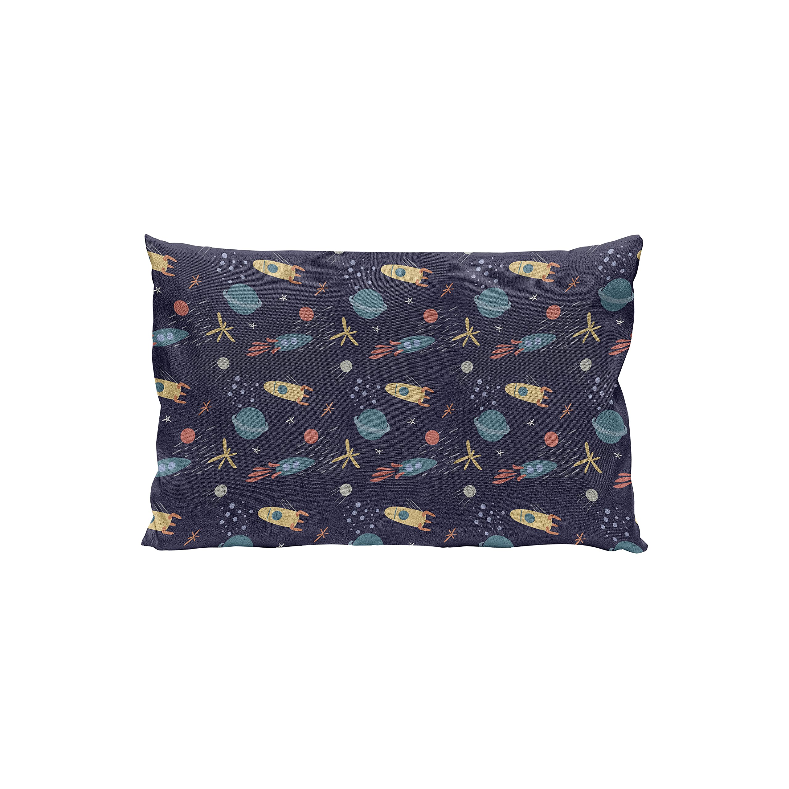 Ambesonne Alien Themed Throw Pillow Cover - Soft Tone Space Design with Stars, Rockets & Planets - 26x16 Inch Decorative Rectangle Cushion Case for Sofa, Bed, Nursery - Multicolor Home Decor Accent Pillow