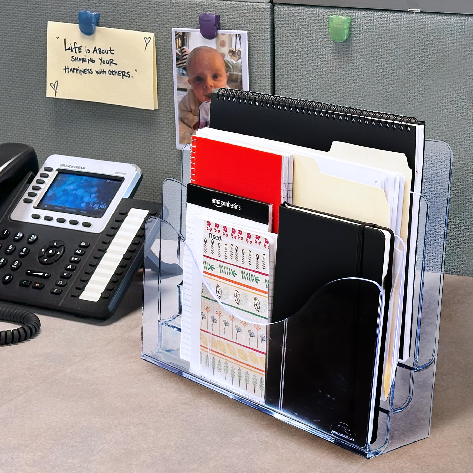 Azar Displays 250099 Clear Acrylic 3-Tier Desktop File Organizer with Dividers - Brochure Holder, Wall Mountable Document Display Stand for Office, Home, or Retail Use