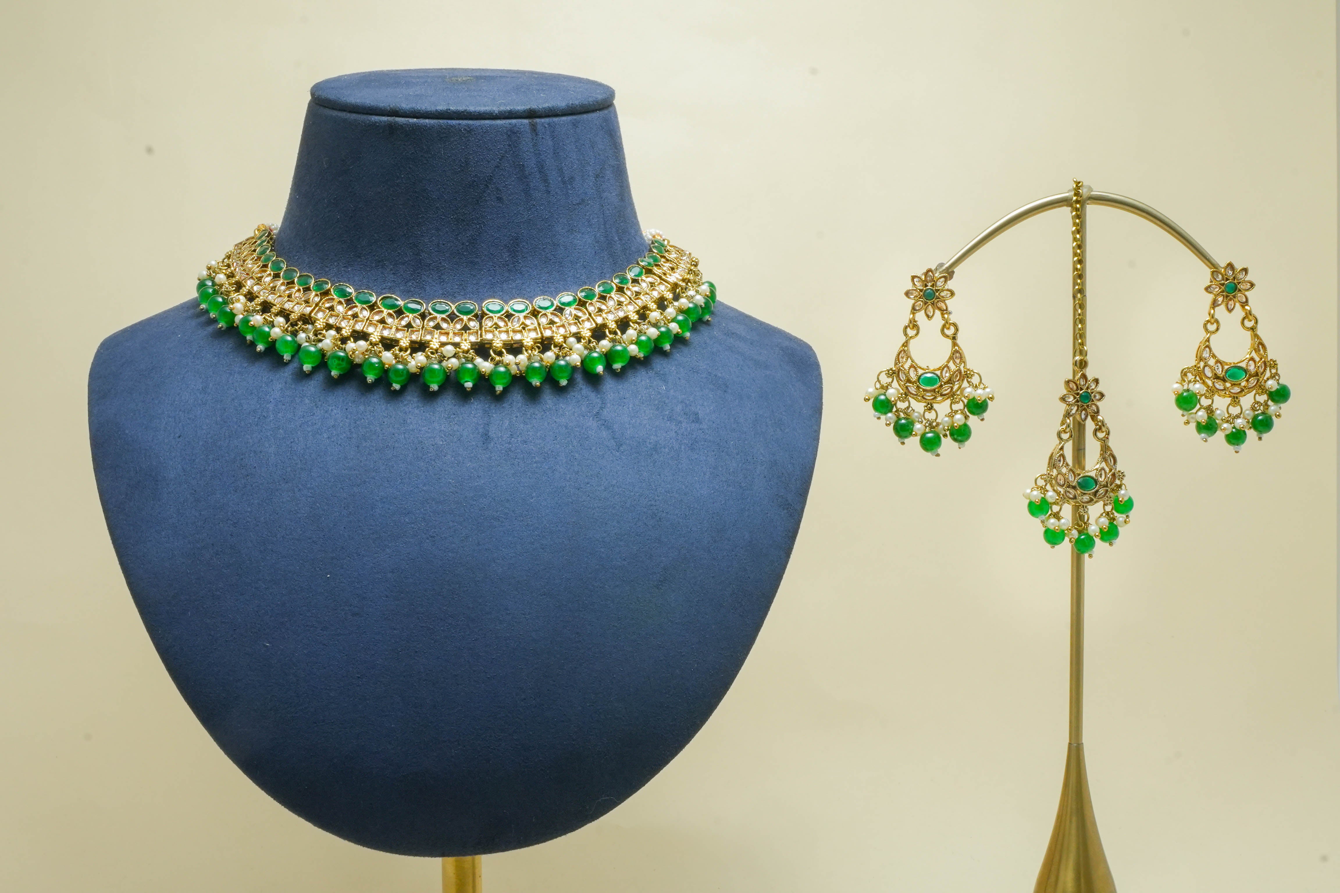 DISHA Polki Jewelry Set - Traditional Indian Bridal Necklace, Earrings & Bracelet for Weddings, Festivals & Special Occasions