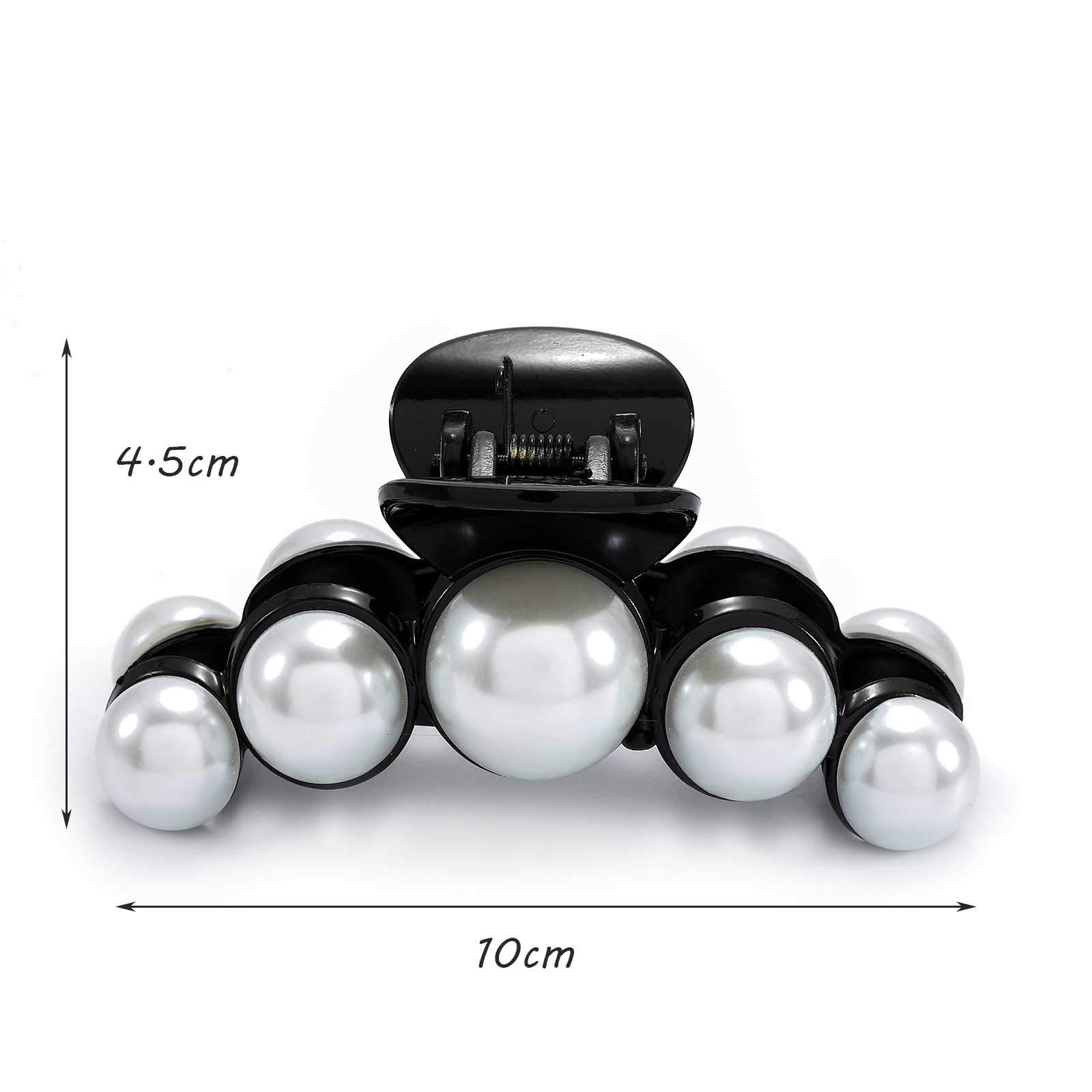 Runmi Pearl Hair Claw Clips for Women - 2PCS French Design Large Hair Clips with Pearl Accents, Black Hair Accessories for Women & Girls | Perfect for Updos, Ponytails & Everyday Hairstyles