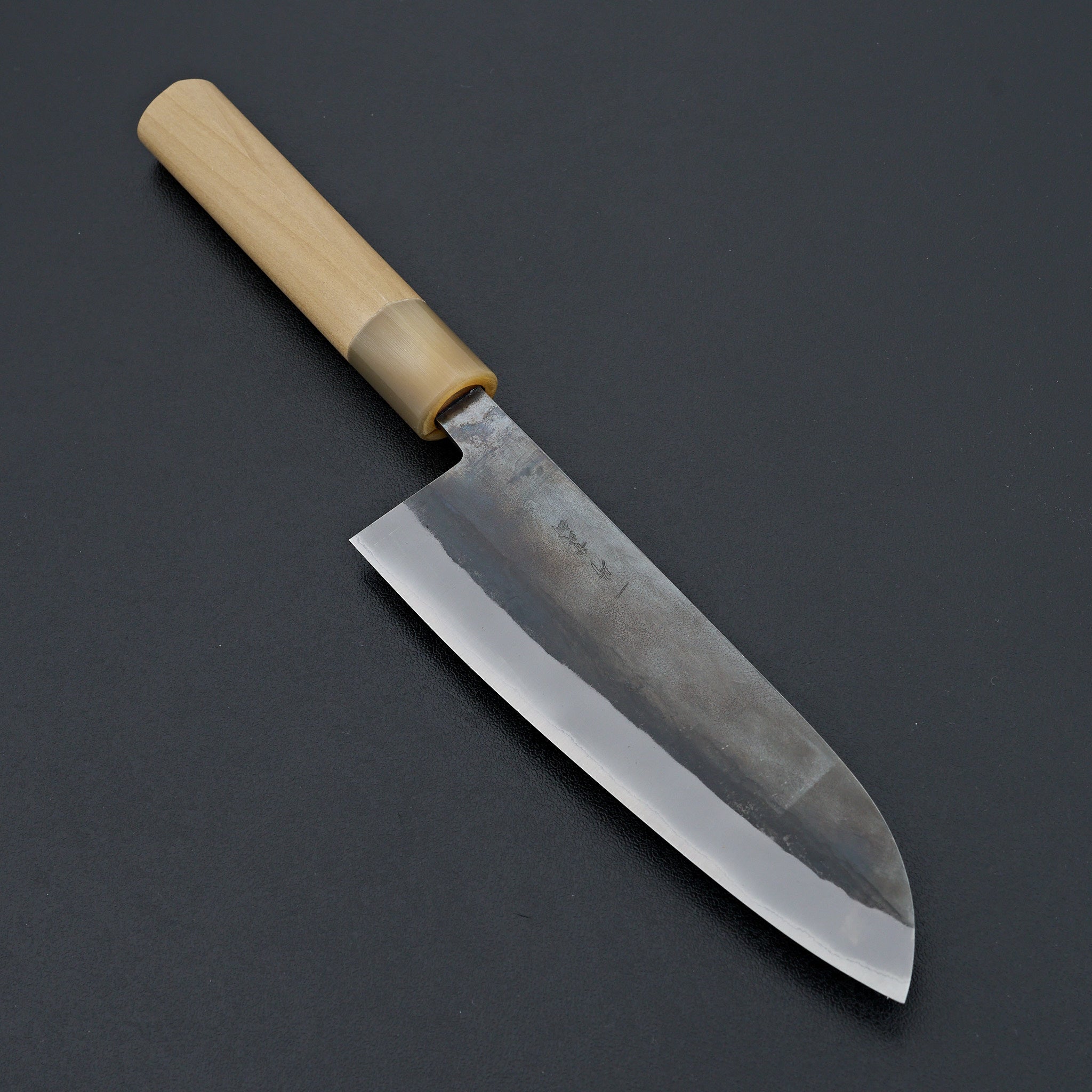 Hitohira TD Blue #2 Stainless Clad Kurouchi Santoku Knife 165mm with Ho Wood D-Shaped Handle - Japanese Chef Knife for Slicing, Dicing & Chopping Vegetables, Meat & Fish