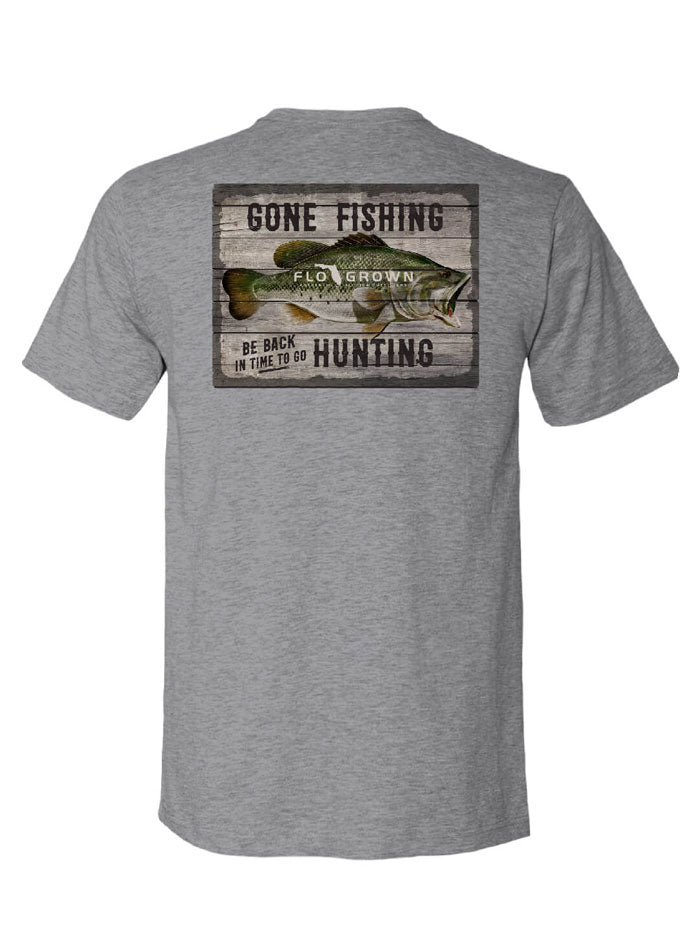 FloGrown FGM 1588 Gone Fishing T-Shirt for Men - Comfortable Heather Gray Cotton Tee - Perfect for Fishing Trips, Outdoor Adventures & Casual Wear