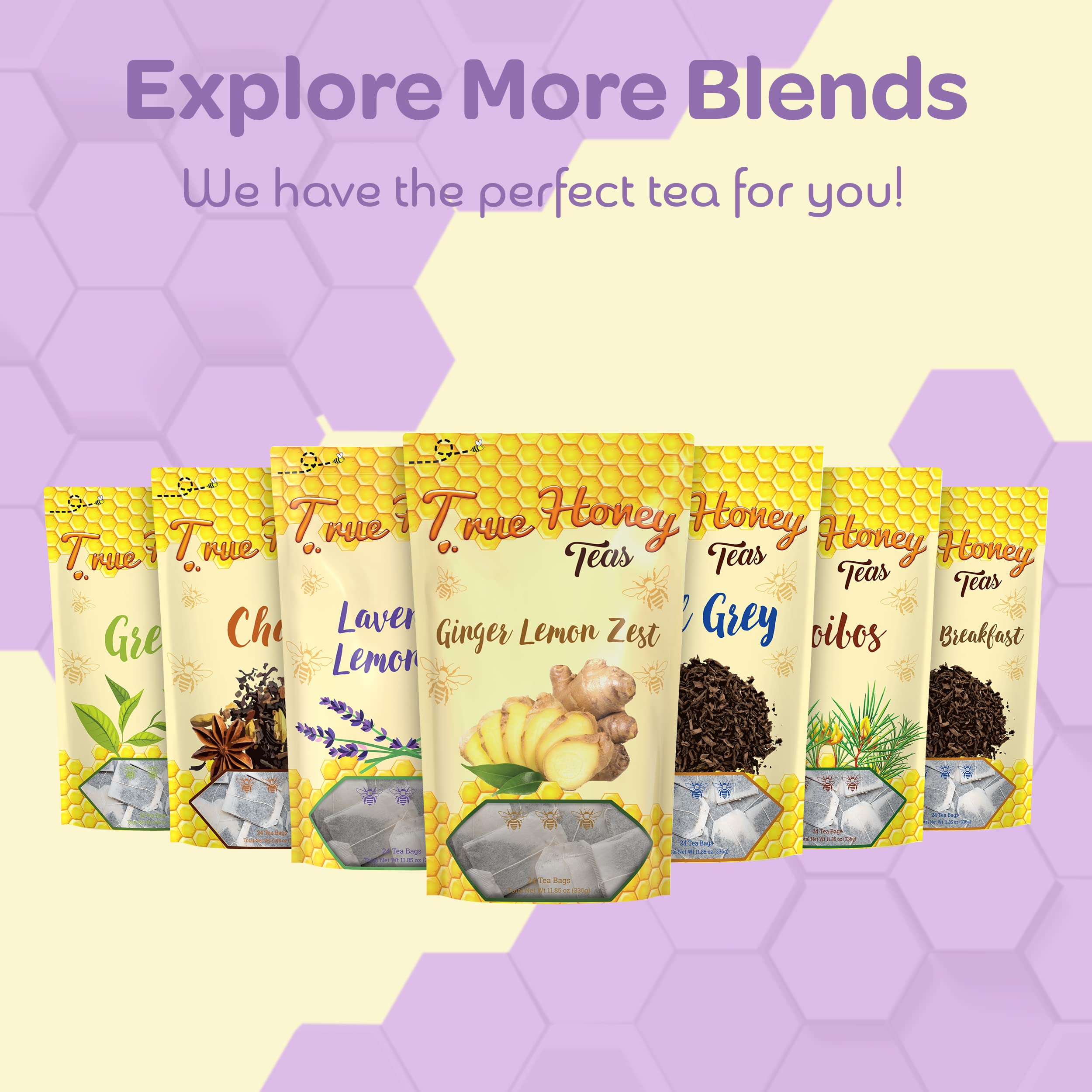 Organic Honey Lemon Ginger Tea Bags - 24 Count for Healthy Digestion & Wellness - Caffeine-Free Herbal Tea for Relaxation