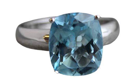 Blue Topaz Cushion Cut Sterling Silver Ring - Natural December Birthstone Jewelry - Handmade Women's Ring for Birthday, Valentine's Day & Mother's Day Gifts - Size 7 (Perfect for Engagement, Anniversary, Christmas Presents & Everyday Elegant Wear)