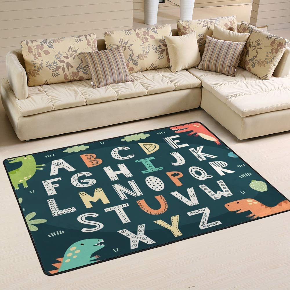 Dinosaur Print Soft Area Rug - 63x48 Inch Non-Slip Indoor Carpet, Play Mat for Kids Nursery, Living Room & Bedroom Decor - Comfortable Floor Mat for Home, Playtime & Relaxation