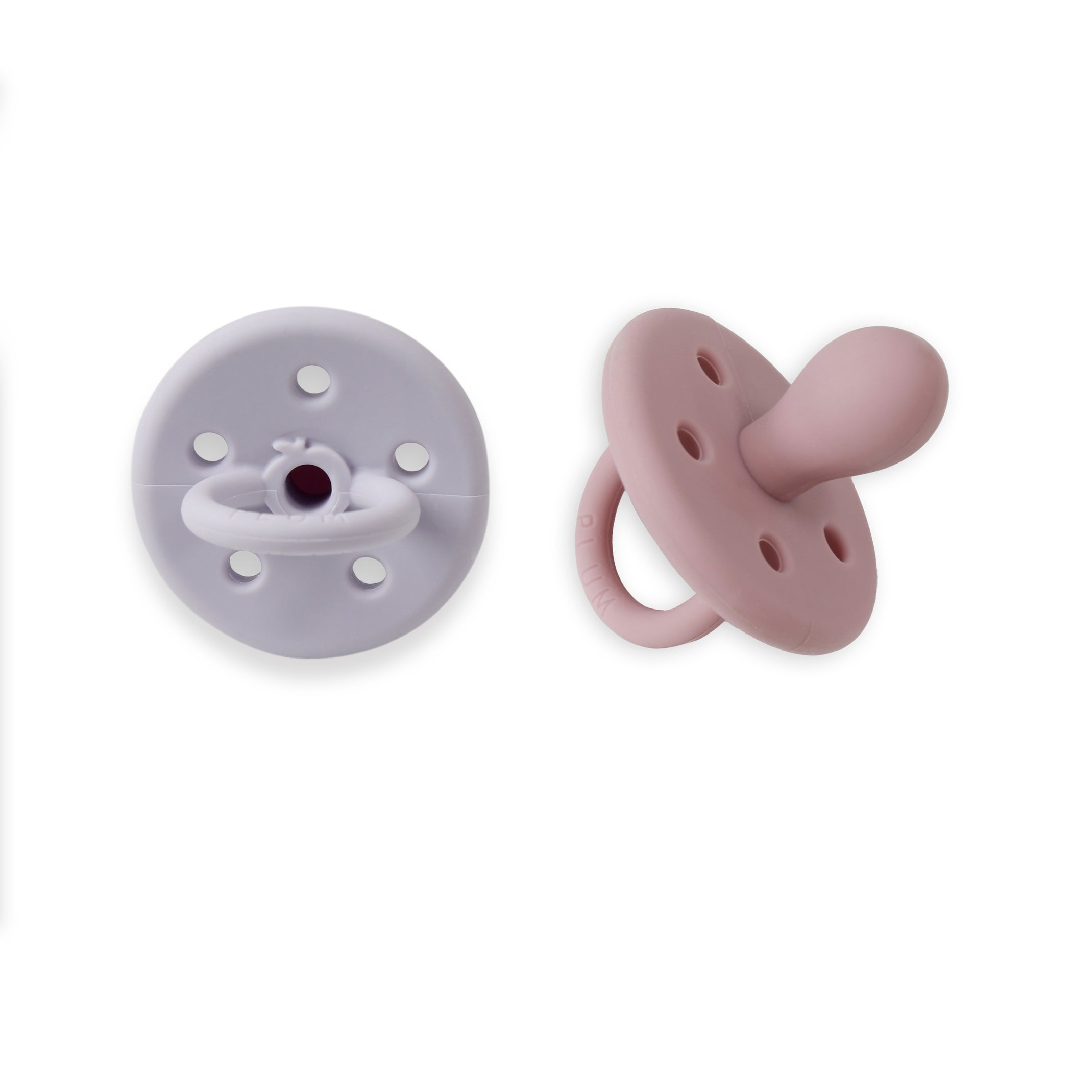 PLUM Silicone Baby Pacifiers & Connector Set - Berry (0-6 Months) - Perfect for Soothing and Comforting Newborns During Sleep and Travel