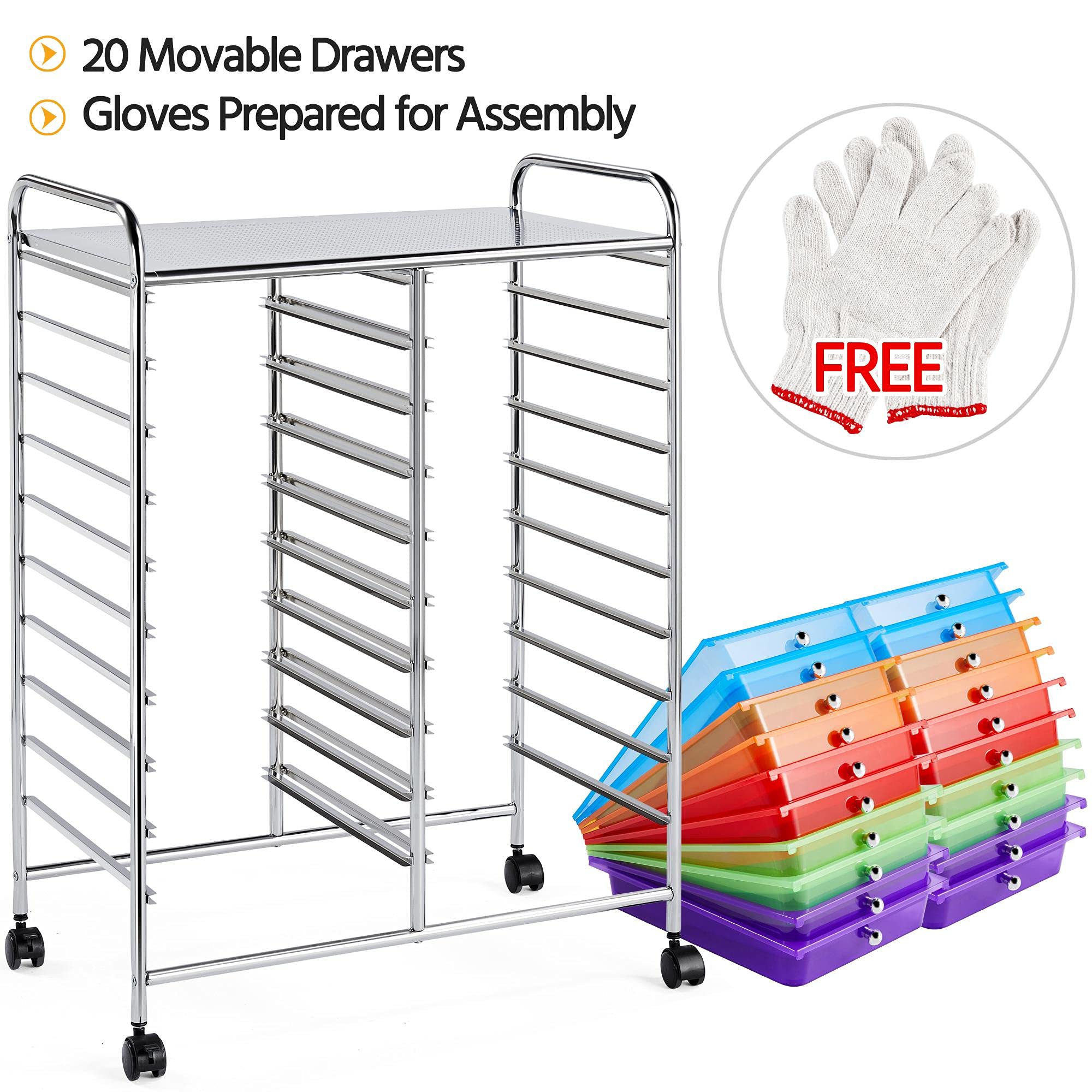 Yaheetech 20-Drawer Rolling Storage Cart with Wheels - Multipurpose Mobile Organizer for Craft Supplies, Tools, Office & Home Organization - Perfect for Scrapbooking, Art Studio, Garage & Classroom Use