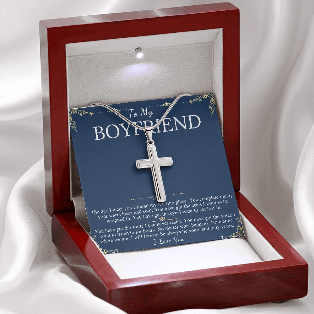 Stainless Steel Cross Necklace for Men - Thoughtful Boyfriend Gift with Message Card | Christmas, Anniversary & Valentine's Day Present | Religious Jewelry for Everyday Wear