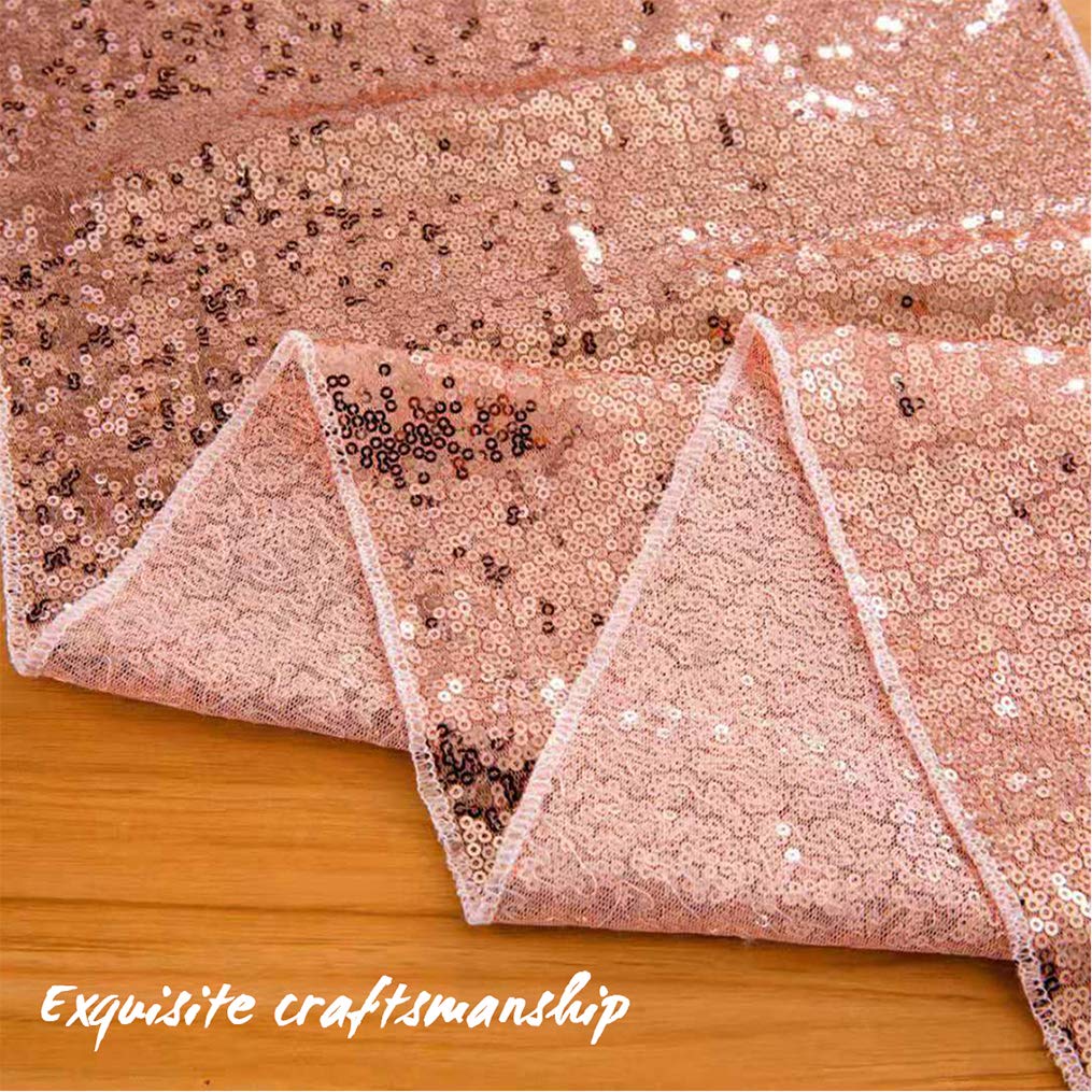 2Pcs Rose Gold Sequin Table Runner Set - 12x108 Inch Elegant Bridal Shower Tablecloth for Wedding, Party, Birthday & Baby Shower Decor | Perfect for Home Decor, Dining Table Centerpiece & Special Event Styling