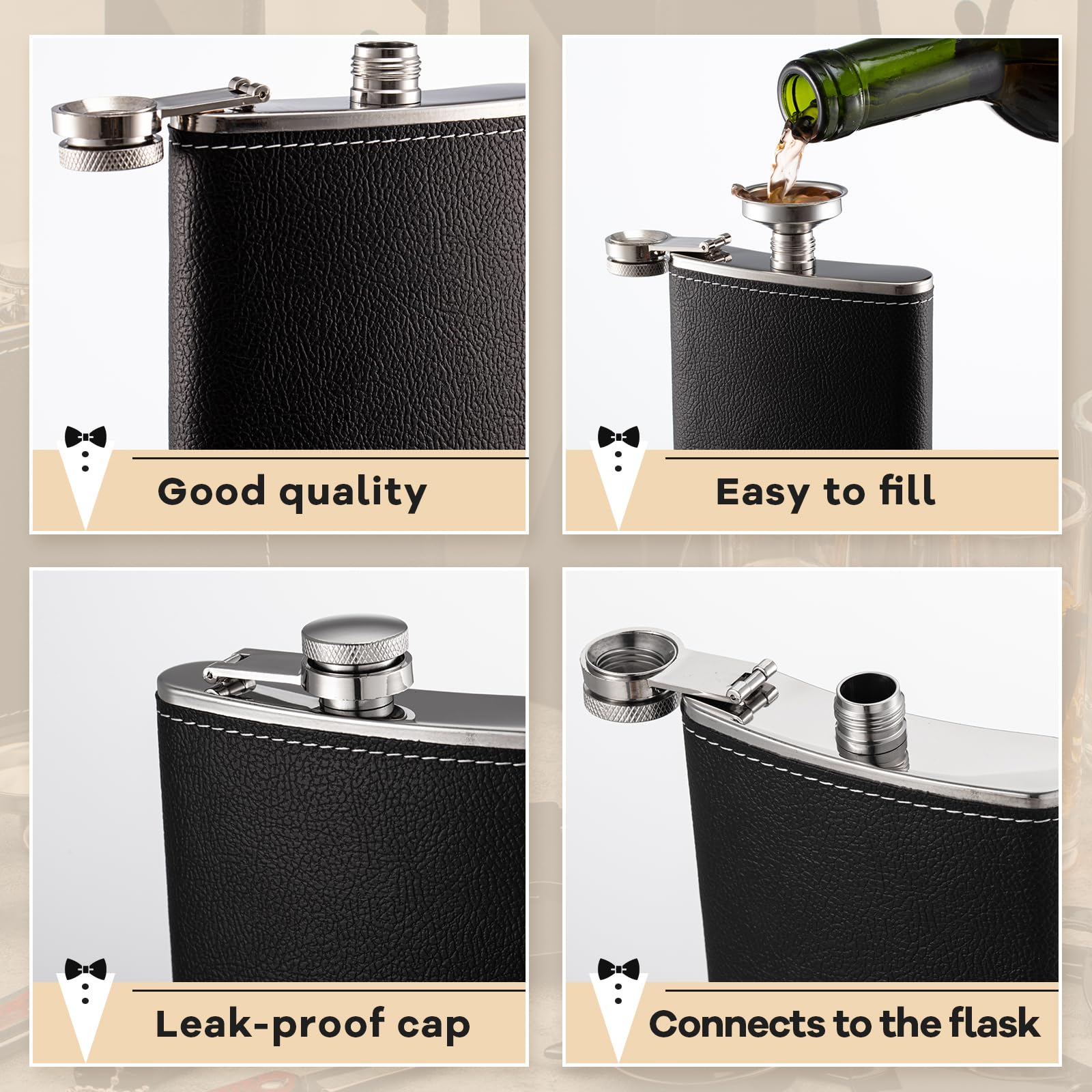 Tioncy 48-Piece Groomsmen Proposal Gift Set - 8 Engraved Pocket Knives, 8 Groomsmen Gift Bags, 8 Tuxedo Shot Glasses, 8oz Stainless Steel Hip Flask, 8 Poker Card Bottle Openers & 8 Sunglasses - Perfect for Weddings, Bachelor Parties & Groomsmen Events