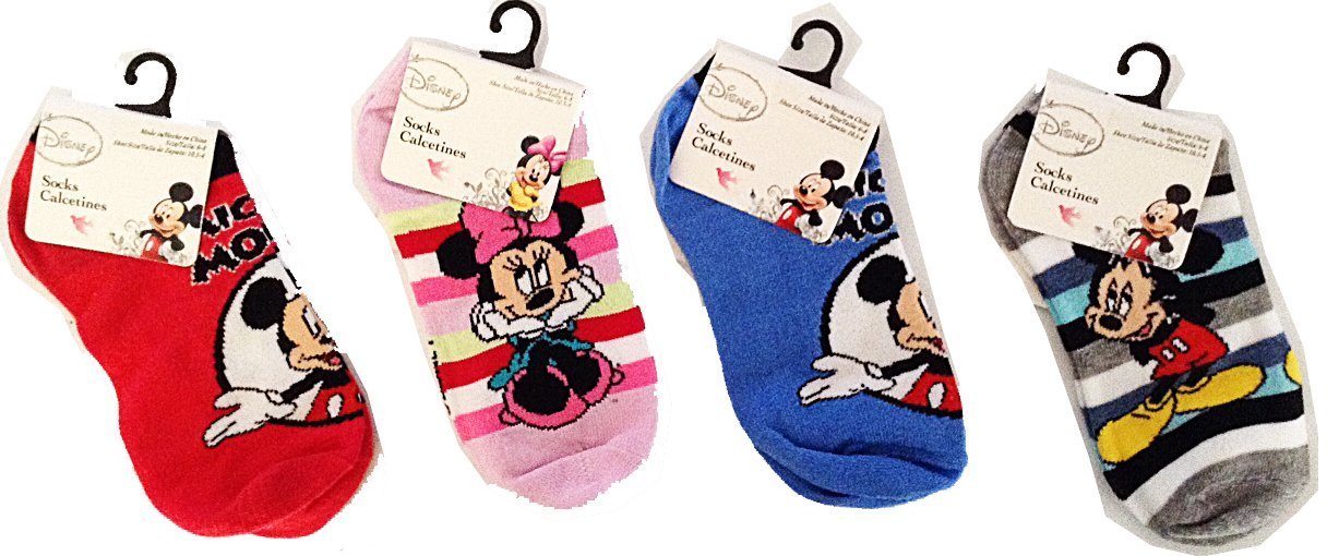 Disney Mickey & Minnie Ankle Socks for Kids Size 4-6 - 4 Pairs Pack - Cute Cartoon Character Socks for Girls & Boys - Perfect for School, Play & Everyday Wear