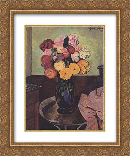 20x24 Gold Ornate Framed Suzanne Valadon Museum Art Print with Double Mat - Floral Still Life Flower Vase Painting for Living Room, Dining Room & Office Decor