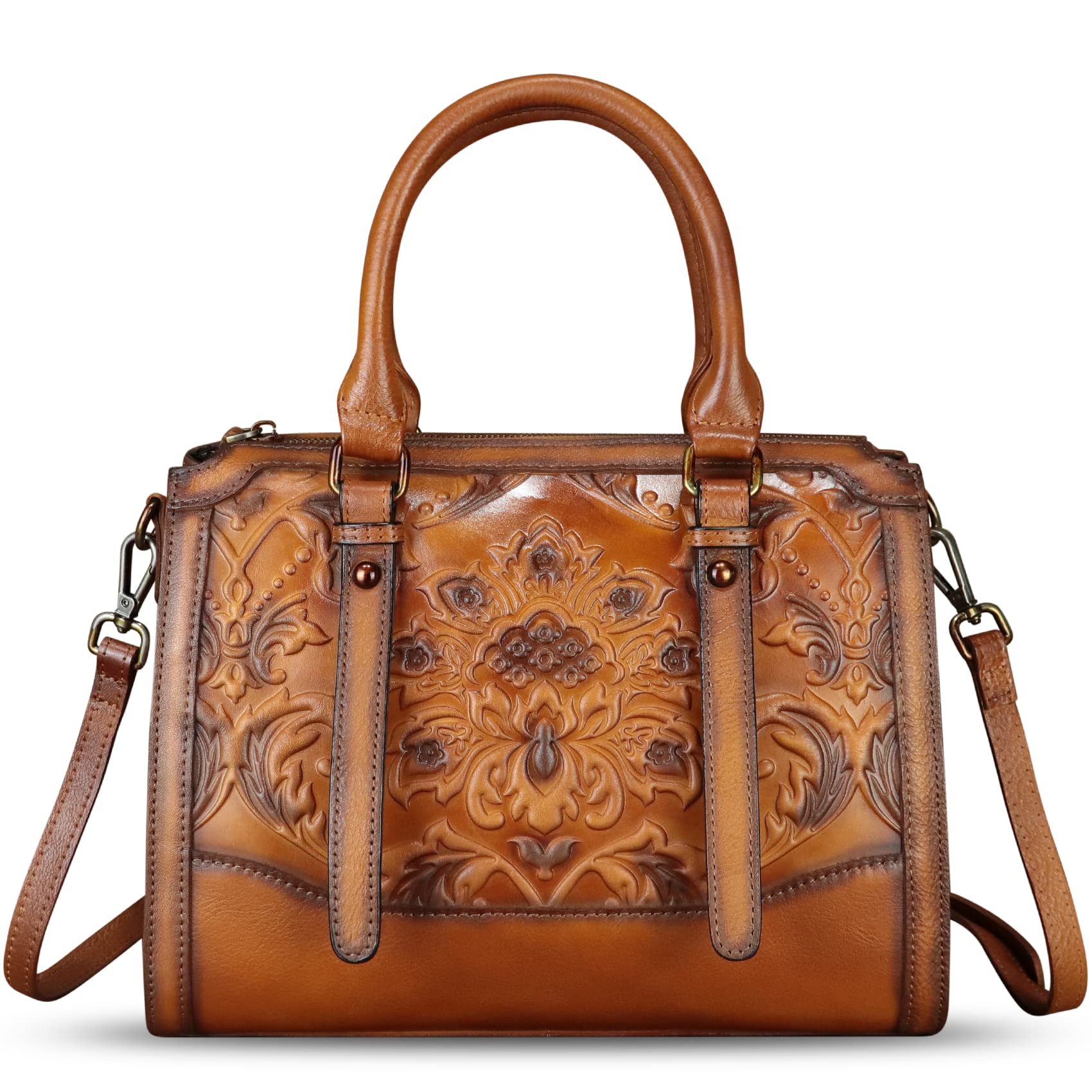 Vintage Embossed Genuine Leather Purses & Handbags for Women - Crossbody Shoulder Bag with Adjustable Strap | Perfect for Work, Travel & Everyday Use