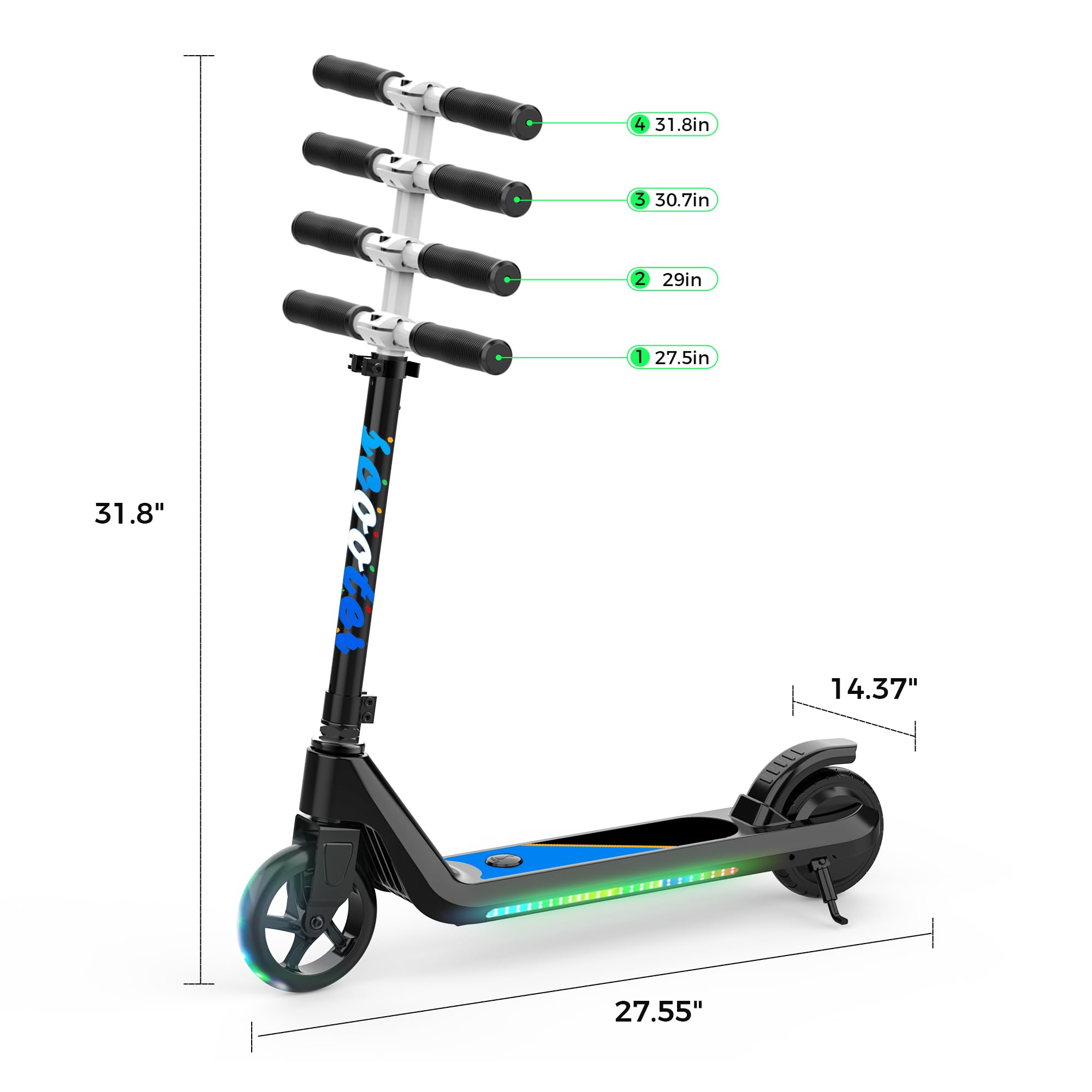 Best Electric Scooter for Kids Ages 6-10 - Adjustable Speed & Height Kick Scooter with LED Wheel & Deck Lights - Perfect for Commuting to School, Park Rides & Neighborhood Fun