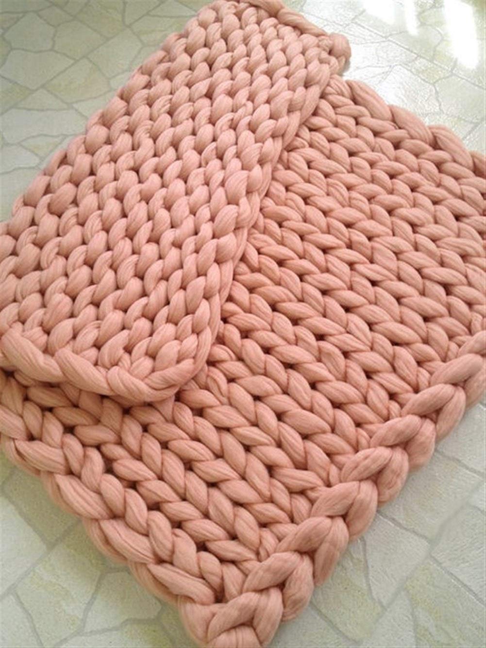 Chunky Merino Wool Knit Throw Blanket - Soft & Warm 60x60cm Pink Knitted Blanket for Sofa, Bed, or Couch - Cozy Home Decor & Winter Gift Idea