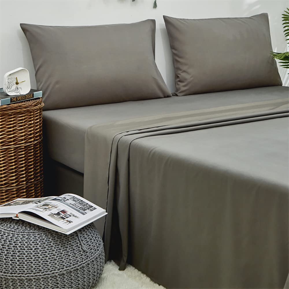 Premium Solid Gray 4-Piece Queen Size Bed Sheet Set - 1 Fitted Sheet, 1 Flat Sheet & 2 Pillowcases - Soft Luxury Bedding for Women & Men - Perfect for Master Bedroom, Guest Room & Dorm Essentials