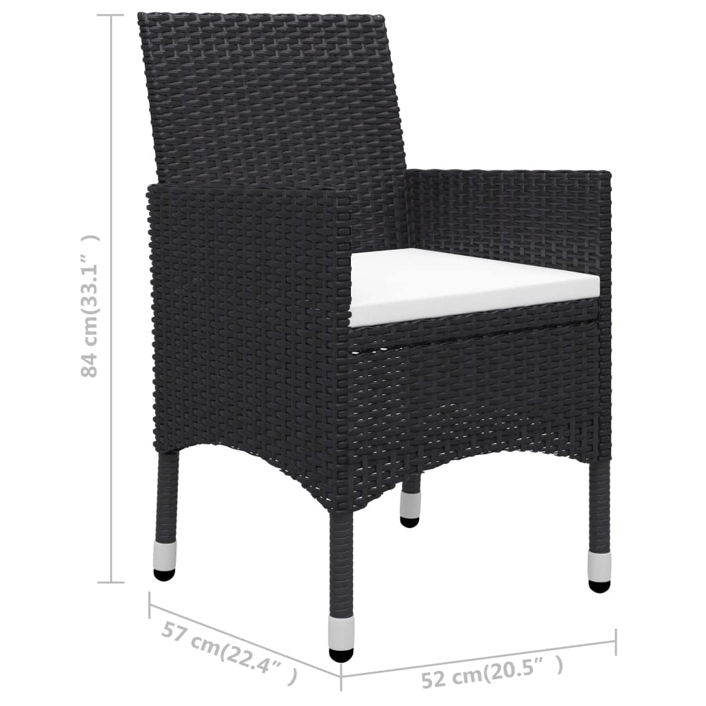vidaXL 3-Piece Patio Dining Set - Outdoor Garden, Balcony, Backyard, Terrace Furniture with Table & Chairs - Black Home Seating for Al Fresco Dining & Relaxation