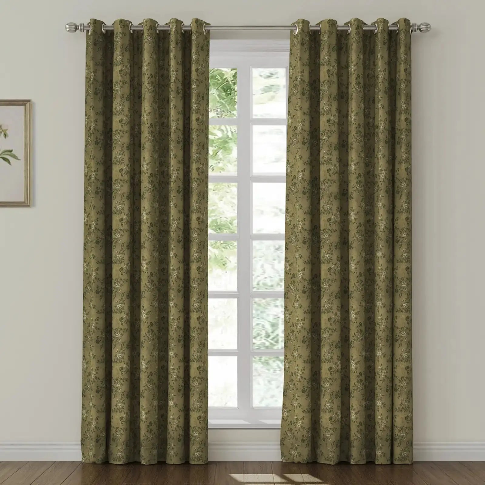 Sara Le Print Linen Drapery Grommet Curtains - Elegant Window Treatments for Living Room & Bedroom - Home Decor Blackout Drapes for Privacy & Light Control