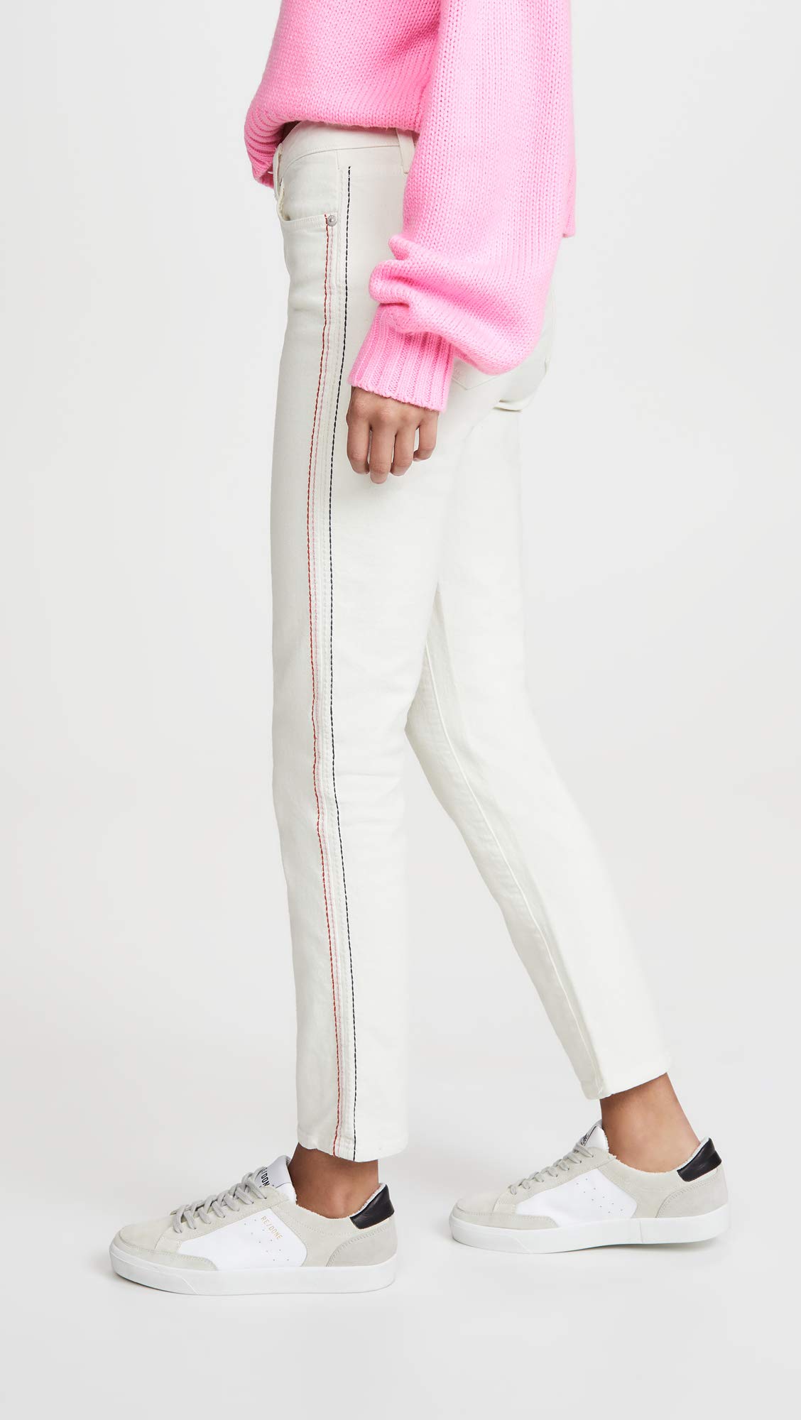 SUNDRY Women's Slim Straight Embroidered Jeans - Vanilla & Off White Denim Pants (Size 24) | Casual Chic Style for Everyday Wear, Date Night & Office Outfits