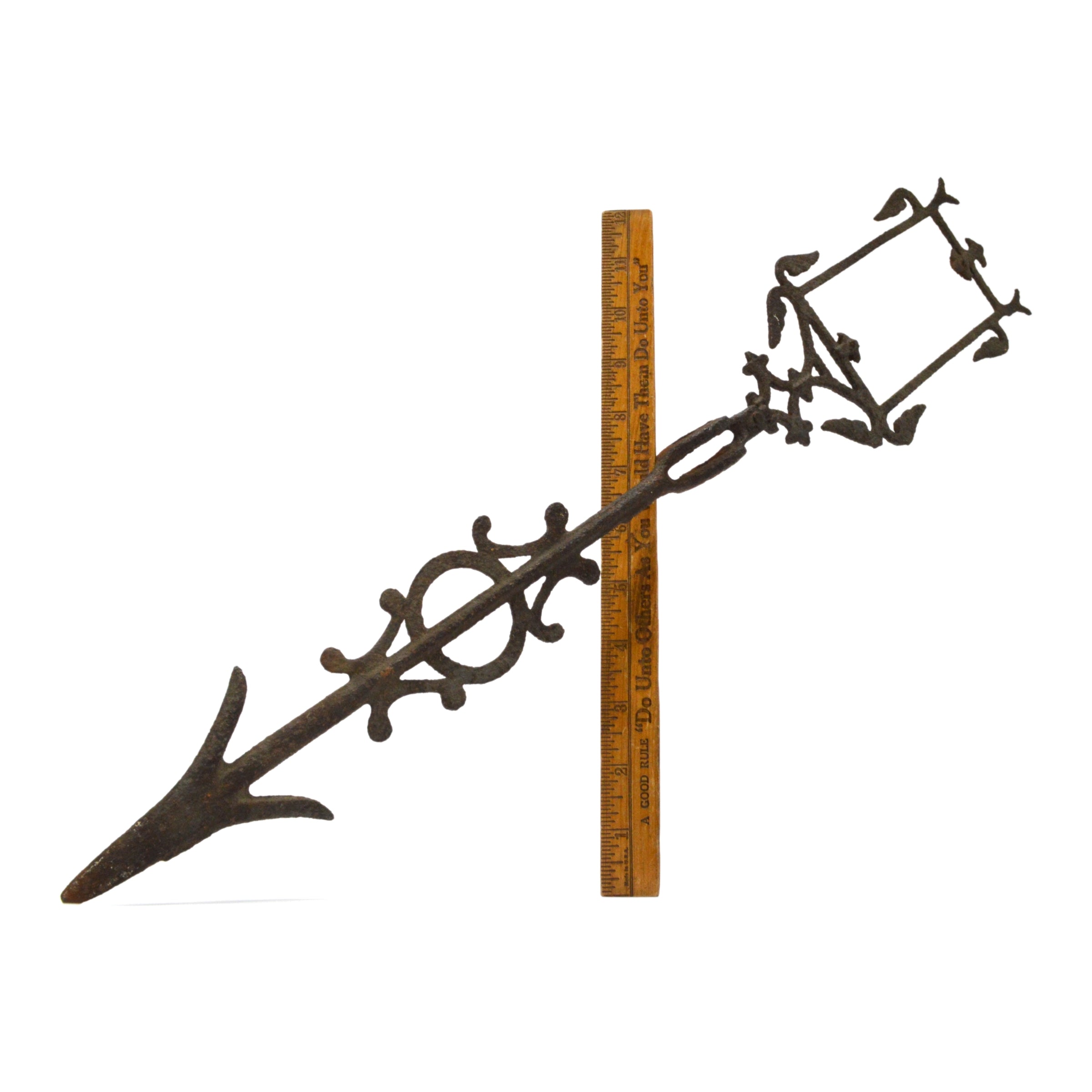 Vintage Antique Iron Weathervane Arrow with Missing Tin Insert - Lightning Rod Parts & Repair - Perfect for Farmhouse Decor, Garden Ornament, and Rustic Home Restoration Projects