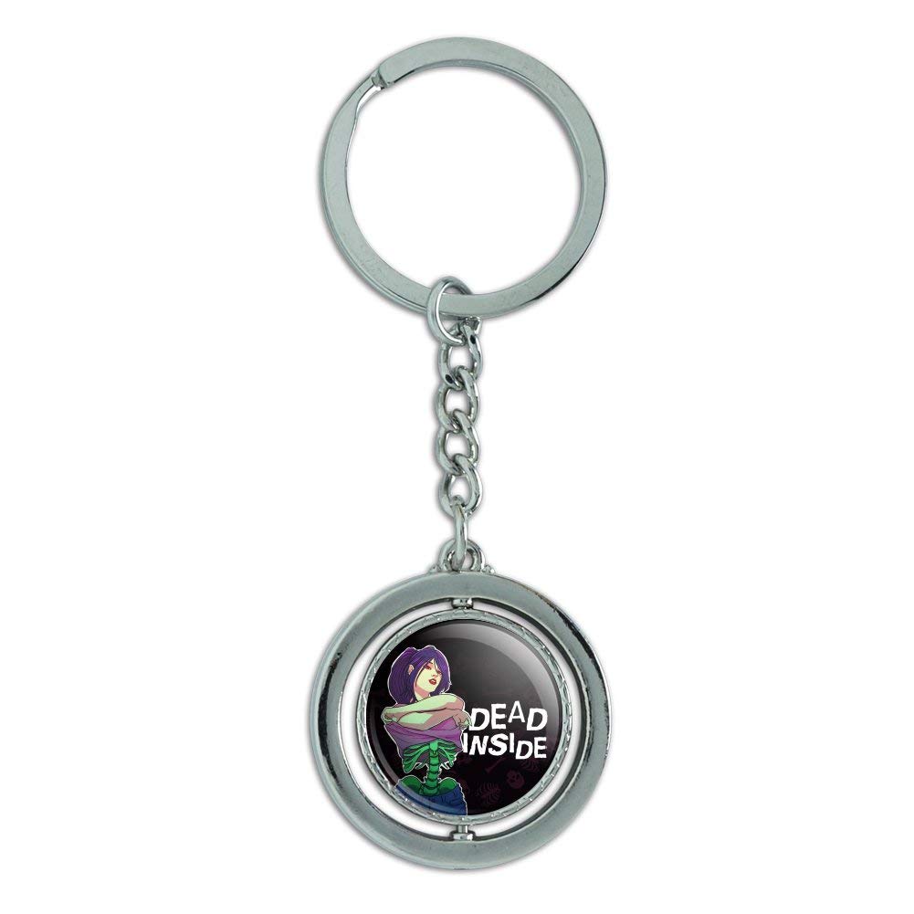 Dead Inside Girl with Exposed Skeleton Bones Spinning Keychain - Chrome Plated Metal Gothic Accessory for Backpacks, Purses & Keyrings | Unique Gift for Horror Fans & Alternative Fashion Lovers