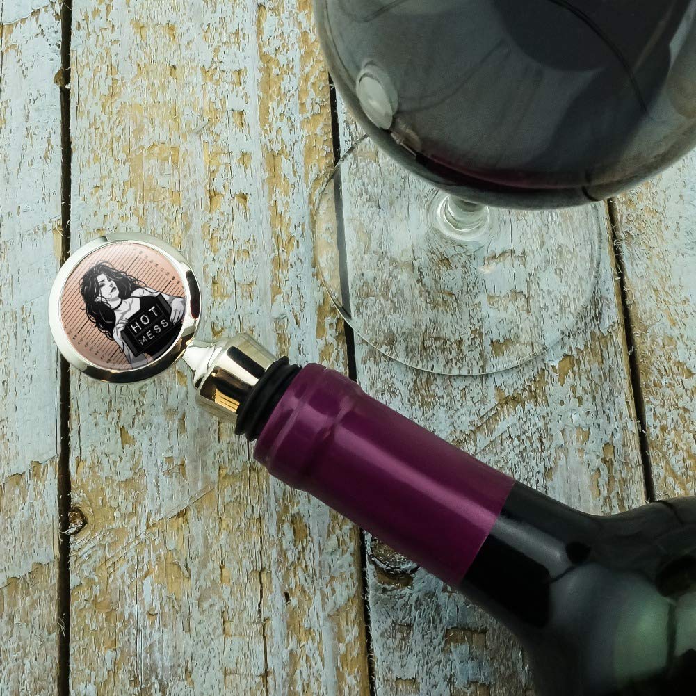 Funny Hot Mess Woman Mug Shot Wine Bottle Stopper - Novelty Wine Cork for Parties, Gifts & Wine Lovers - Perfect for Bachelorette, Girls Night & Wine Tasting Events
