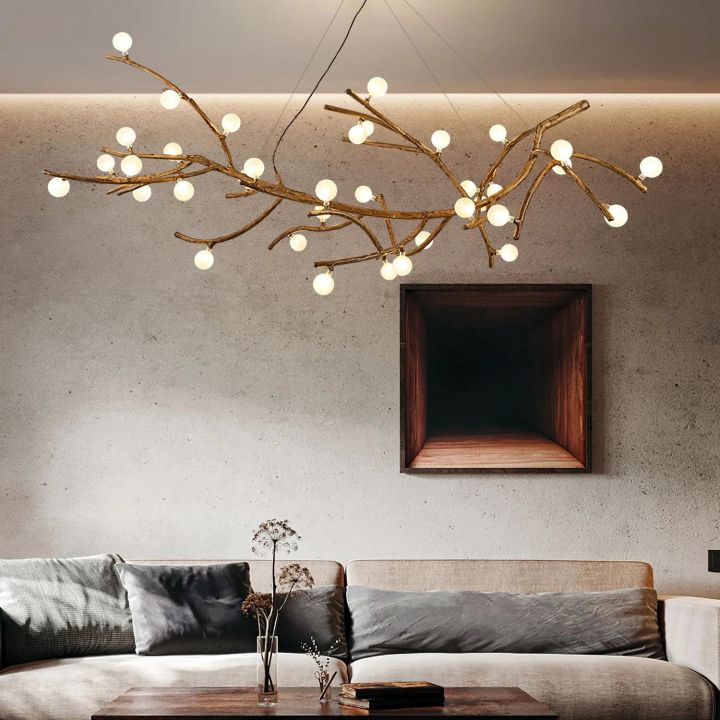 Boho Tree Branch Modern Chandelier - Handmade Wooden Ceiling Light Fixture for Living Room, Bedroom & Dining Room - Rustic Nature-Inspired Lighting Decor for Home & Cafe