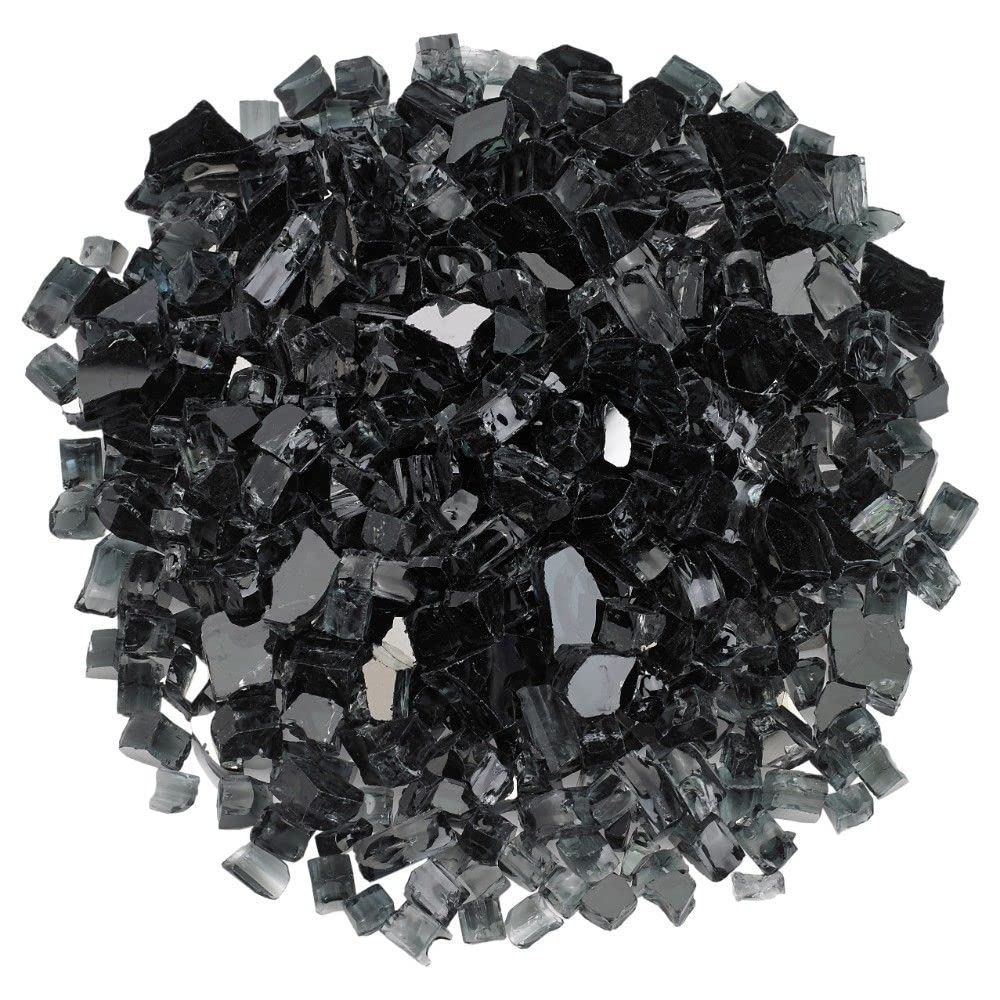 10-Pound Reflective Black Fire Glass for Fireplace & Fire Pit - 1/2 Inch Heat-Resistant Tempered Glass - Perfect for Outdoor Patio, Backyard Decor & Gas Fireplace Enhancement
