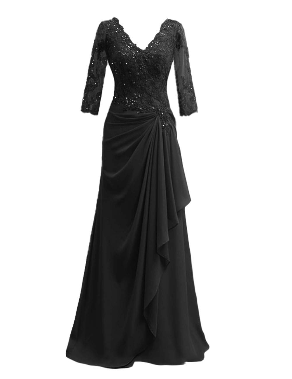 Elegant Mother of The Bride Dresses - Long Formal Evening Gown with V-Neck, Lace Applique & Beaded Details for Wedding Guest | Perfect for Special Occasions, Ceremonies & Formal Events