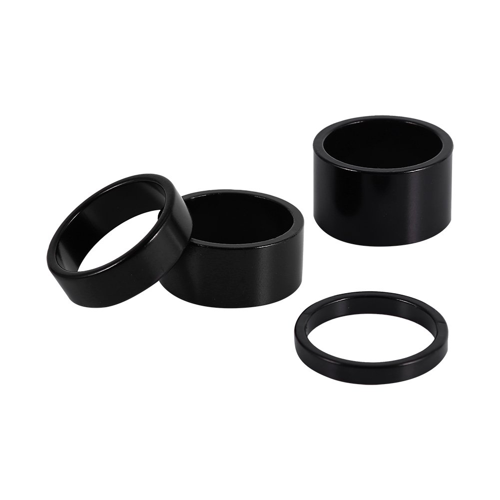 Premium Aluminum Alloy Headset Spacers 4-Piece Set (5mm/10mm/15mm/20mm) - Compatible with MTB Mountain Bikes & Road Bikes - Stem Fork Washers for Height Adjustment - Perfect for Trail Riding, Commuting and Bicycle Maintenance