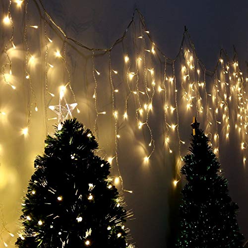 Lliang LED Curtain Lights - 300 Warm White Icicle String Lights for Christmas Decor, Xmas Tree, Party, Garden, Stage & Outdoor Decorative Lighting | Waterproof Fairy Lights for Holiday, Wedding, Bedroom & Patio Decorations