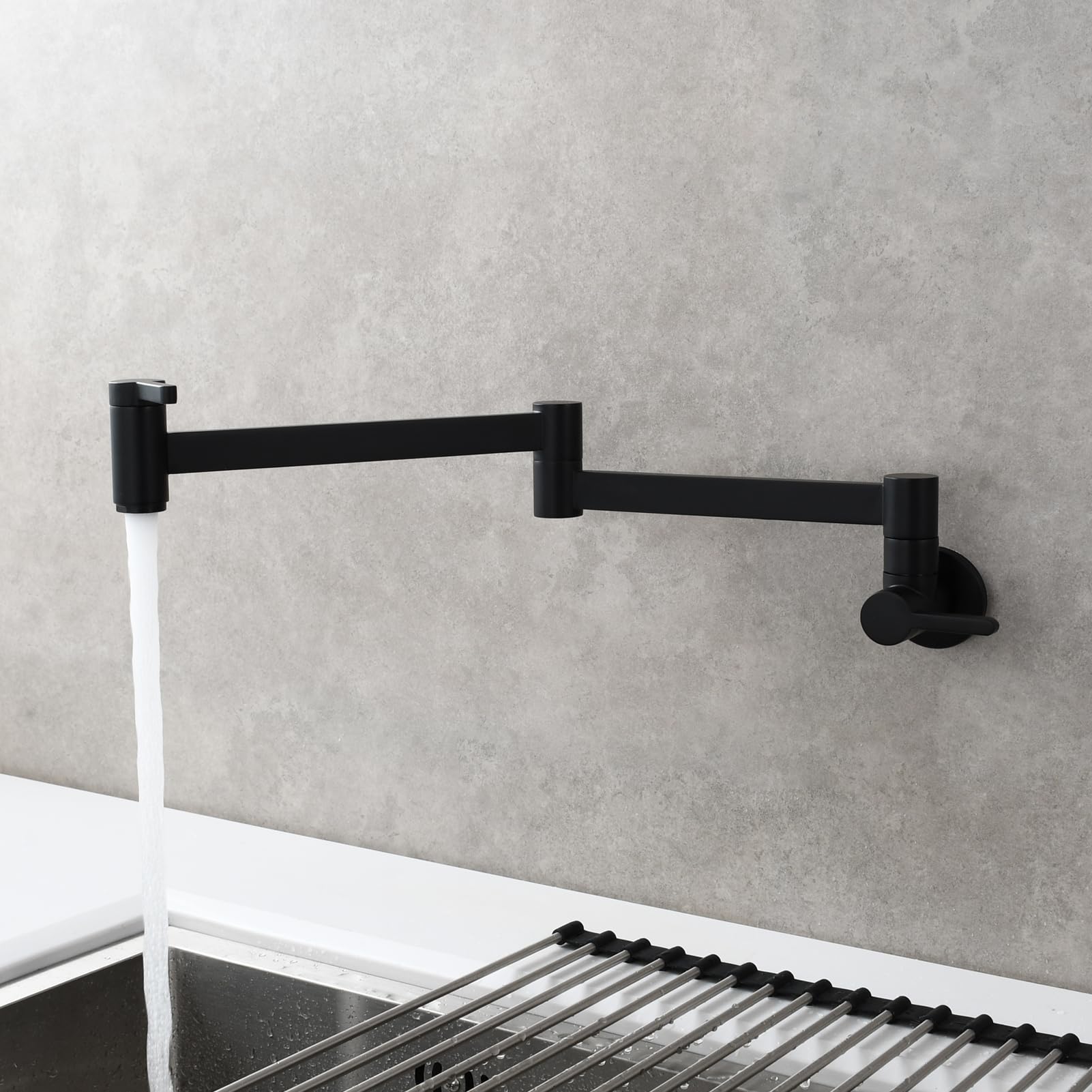 Oil Rubbed Bronze Wall Mount Pot Filler Faucet - Double Joint Swing Arm Brass Kitchen Sink Faucet for Easy Cooking & Filling Pots (Model CT172R) | Perfect for Home Chefs & Busy Kitchens