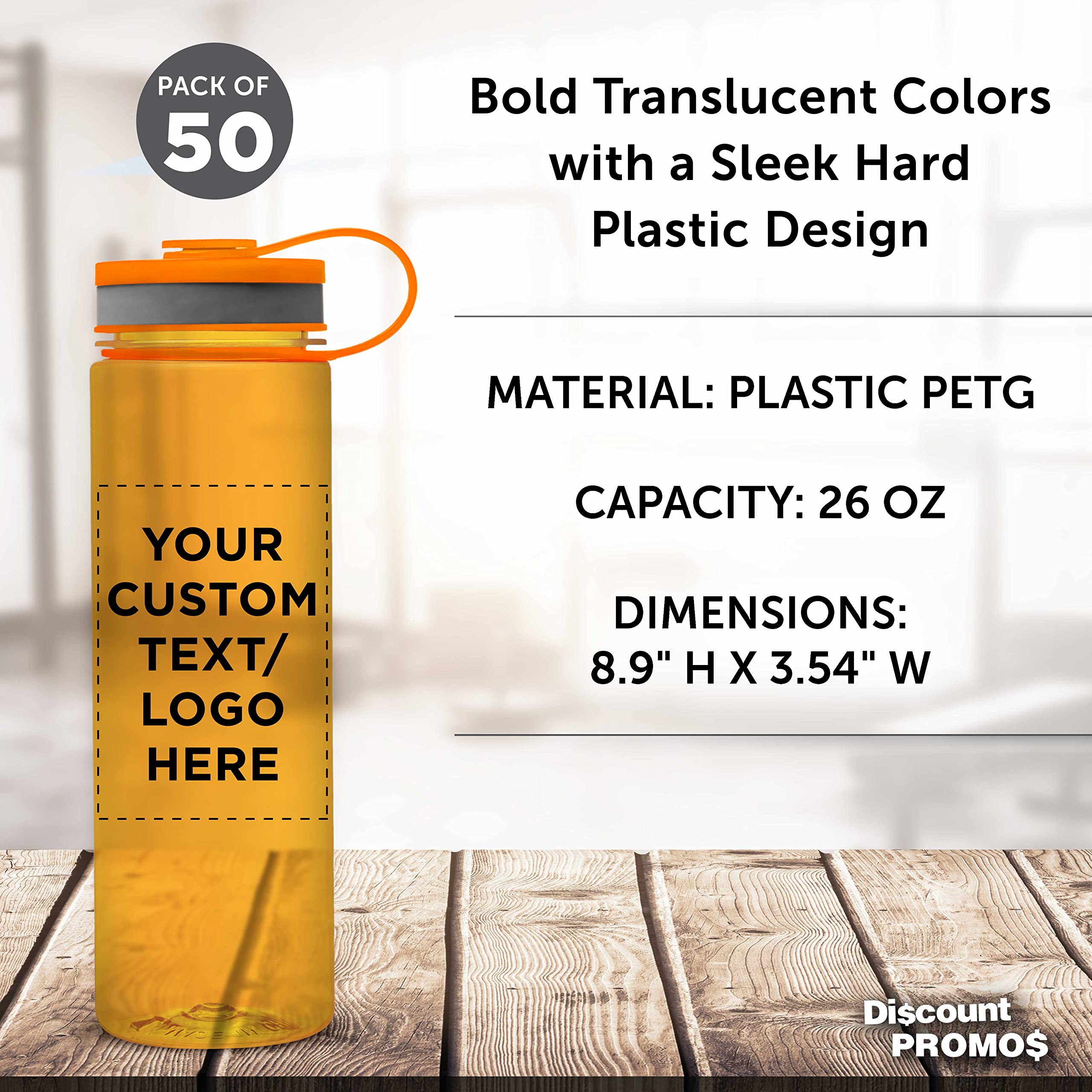 Custom 26 oz Wide Mouth Water Bottles - Bulk Pack of 50, BPA Free, Personalized with Logo - Perfect for Gym, Camping, Hiking, School & Team Events - Orange Sports Water Bottles for Hydration On The Go