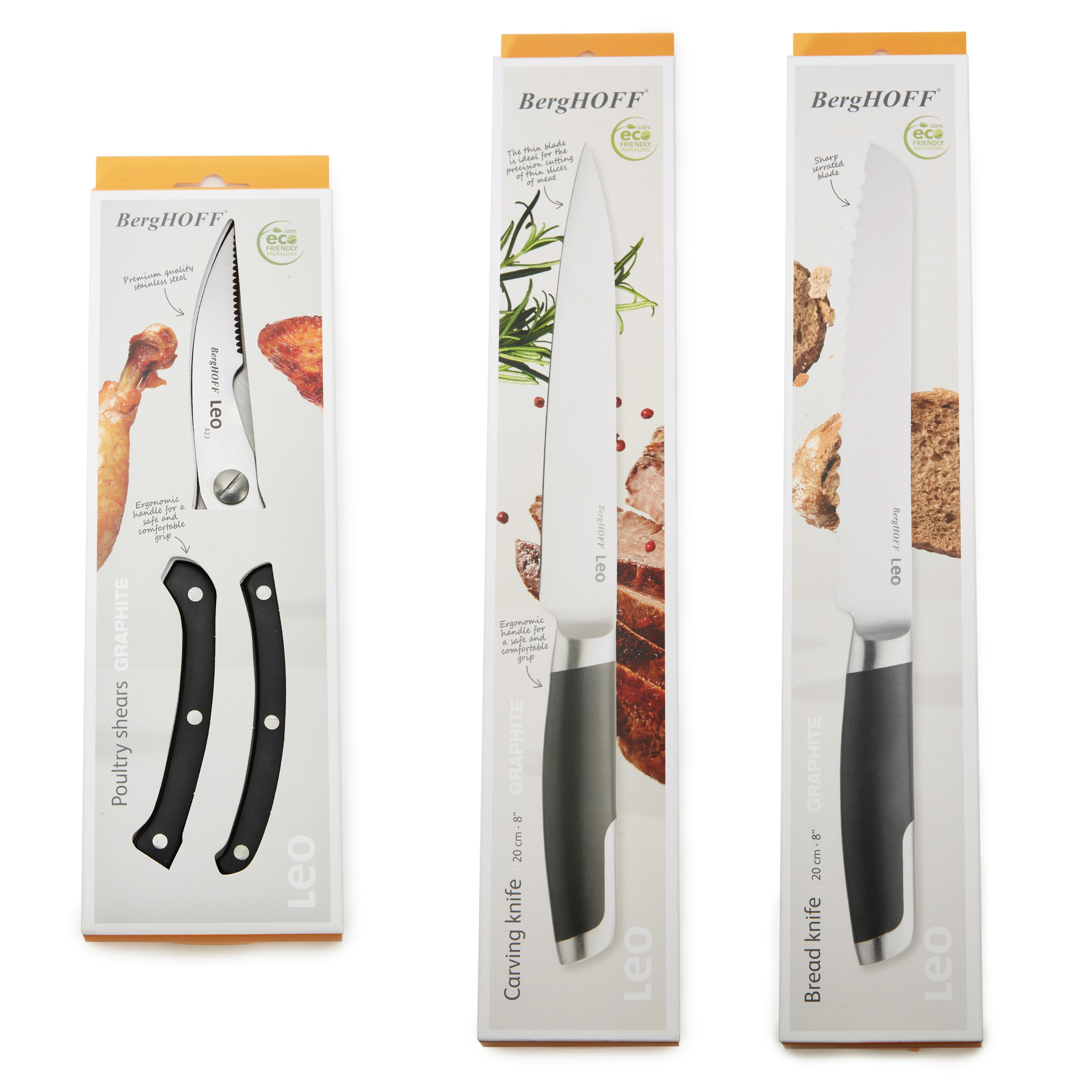 BergHOFF Leo Graphite 3-Piece Stainless Steel Forged Cutlery Set - Black Knife, Fork & Spoon for Dining, Kitchen & Gifting | Durable & Stylish Flatware for Everyday Use & Special Occasions