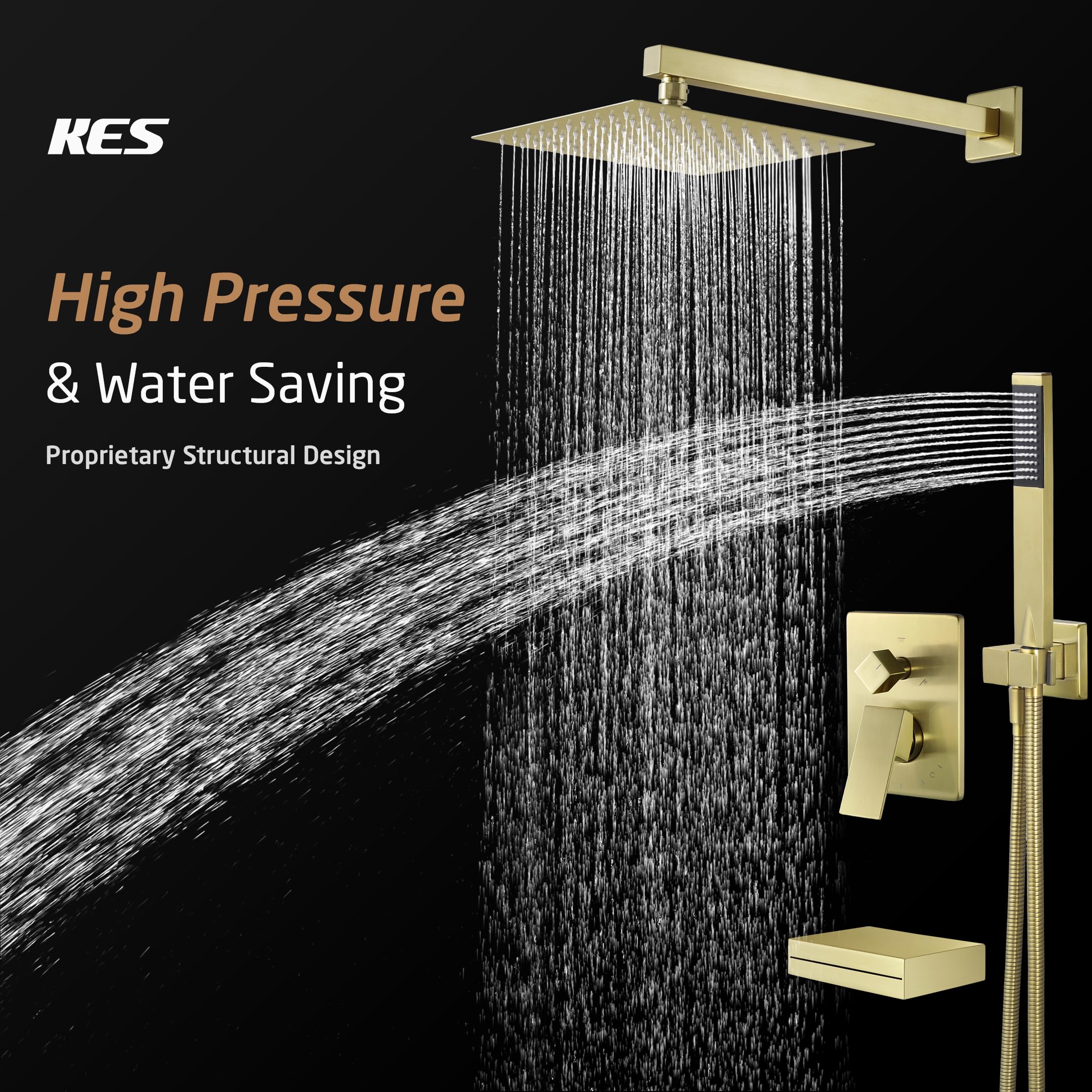 Premium Brushed Gold Bath Shower Faucet Set - Pressure Balanced Tub & Rain Shower Combo with Handheld System (Model XB6305F18-BZ) for Luxurious Spa-Like Bathroom Experience