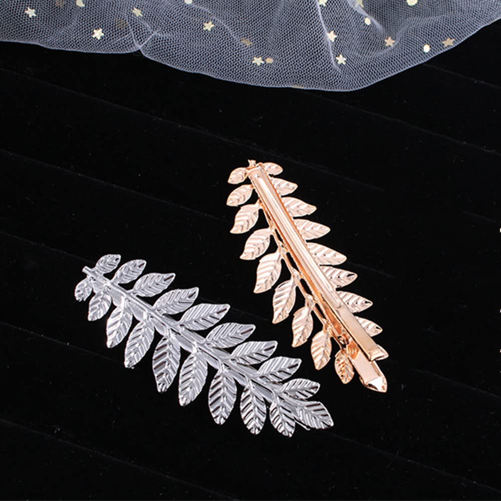 Samlbale 4-Piece Girls Hair Clips Set - 2 Duckbill Clips & 2 Spring Hairpins for Women & Kids - Leaf Design Hair Accessories for Wedding, Party & Everyday Use