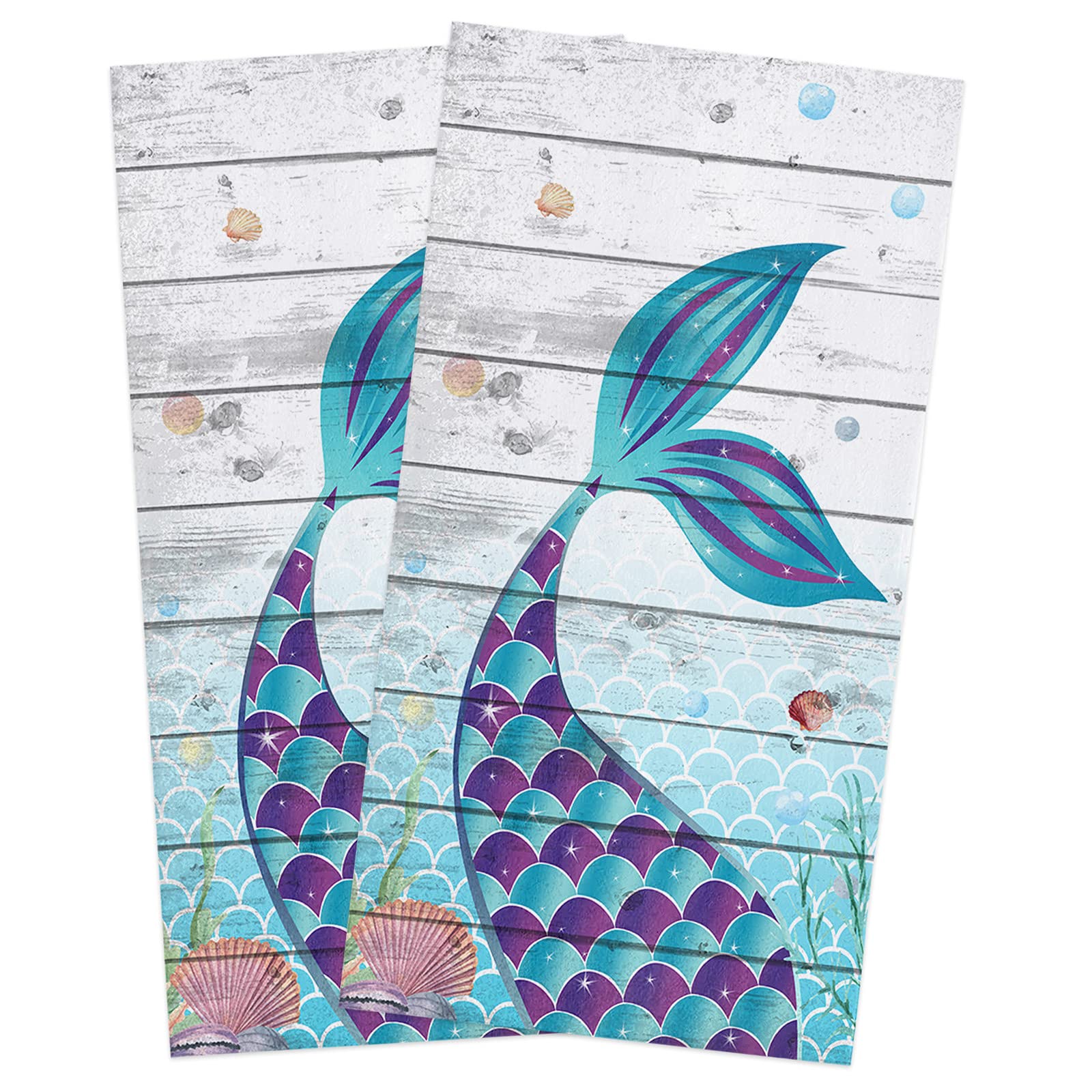 Premium 2-Pack Mermaid Kitchen Towels & Dishcloths Set - 18