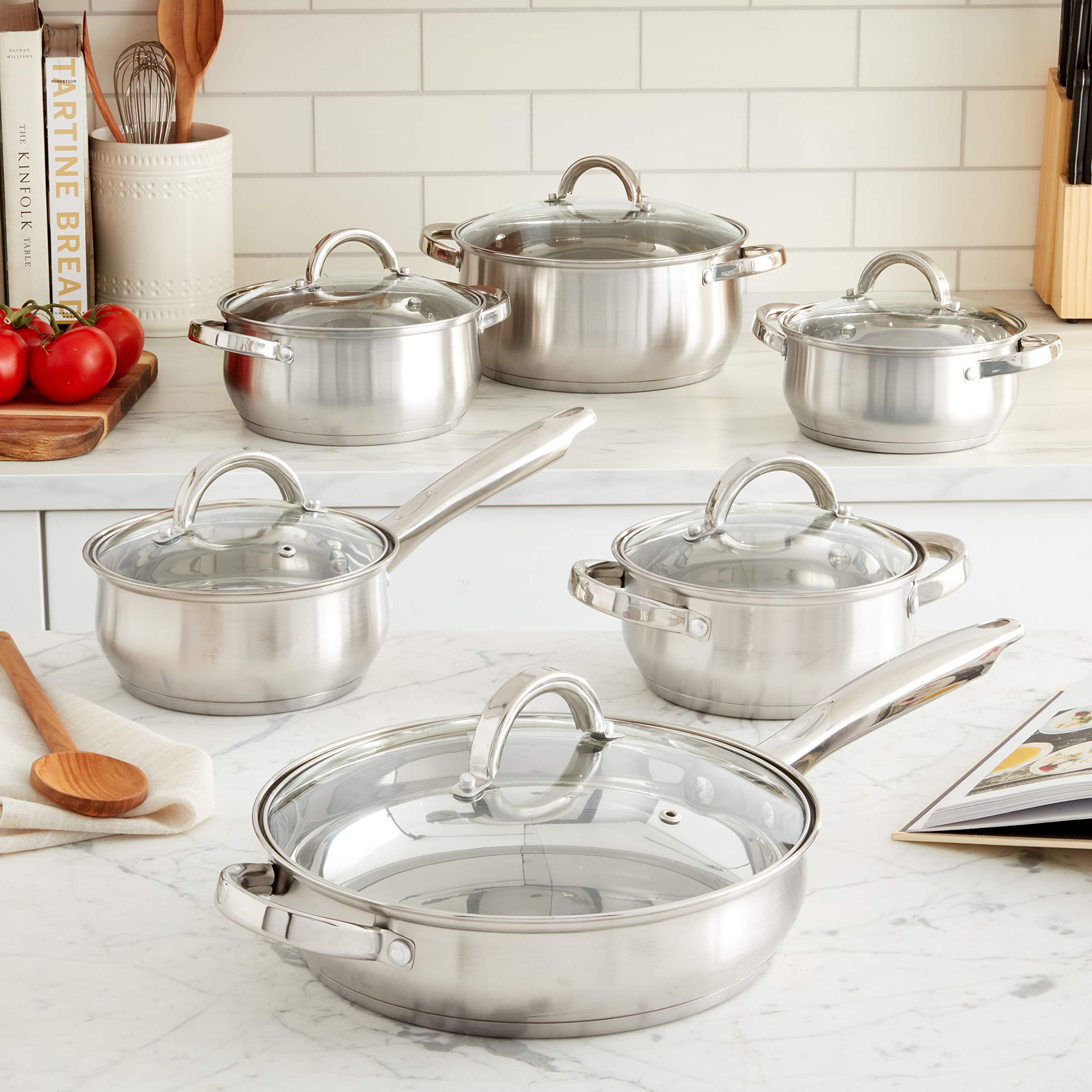 Heim Concept 12-Piece Stainless Steel Cookware Set - Silver | Nonstick Pots & Pans for Induction Cooking, Oven Safe to 500°F | Perfect for Home Chefs, Professional Kitchens & Gift Giving