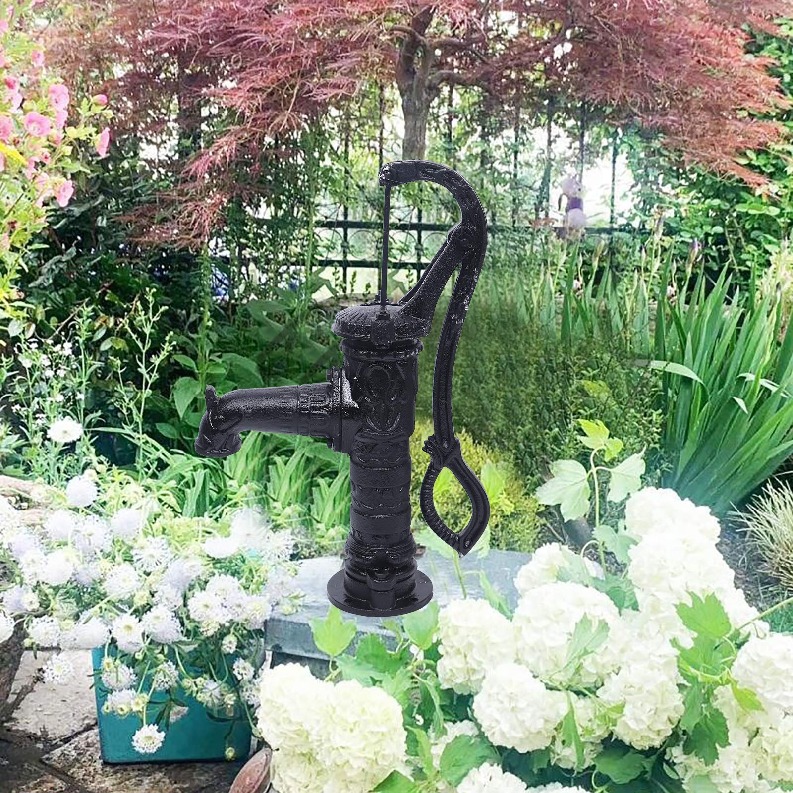 CNCEST Manual Hand Water Pump - Cast Iron Outdoor Well Pump for Yard, Pond & Garden - 26ft Max Pressure Head - Durable Suction Pitcher Pump (Black) - Ideal for Off-Grid Water Supply, Irrigation & Emergency Use
