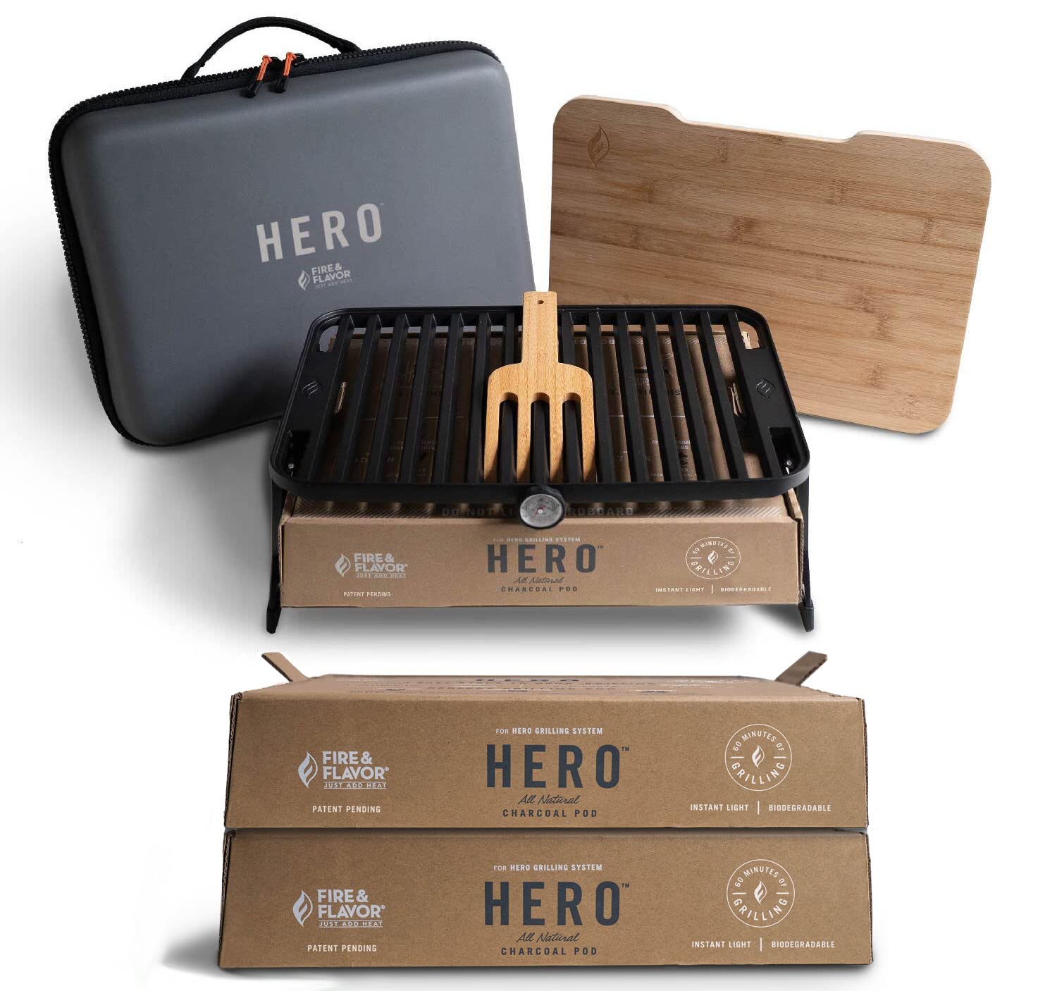 Fire & Flavor FFG23 Hero System Bundle - Premium Black Charcoal Grill for Backyard BBQs, Camping & Outdoor Cooking