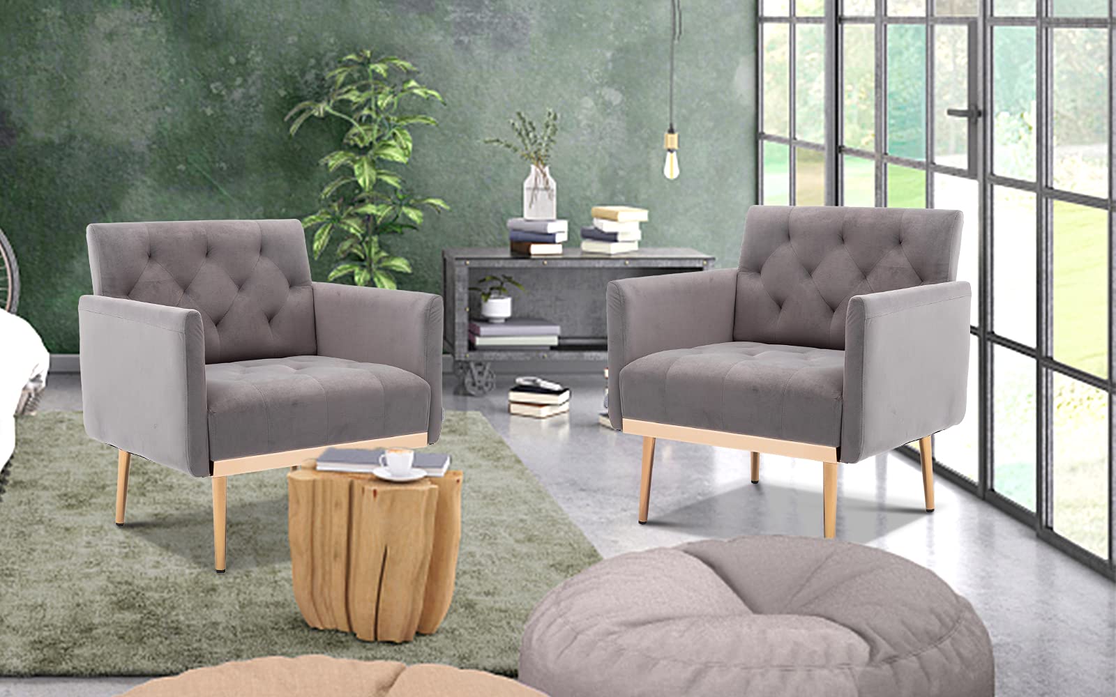 Modern Accent Fabric Chair - Single Sofa with Upholstered Armrests & Rose Gold Metal Legs - Comfortable Living Room, Bedroom & Office Furniture - Gray - Perfect for Reading Nook, Home Office & Lounge Area