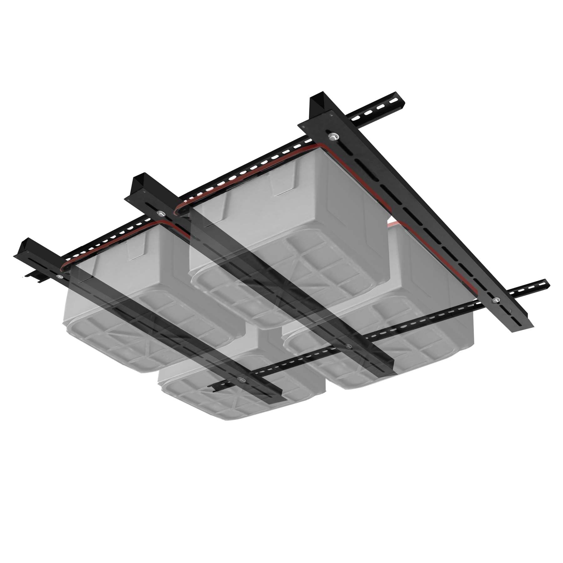 Heavy Duty Adjustable Overhead Garage Storage Rack System - Ceiling Mounted Bin Organizer with Sliding Rails, Supports 6 Bins (3 Sets) - Perfect for Garage Organization & Space Saving Storage